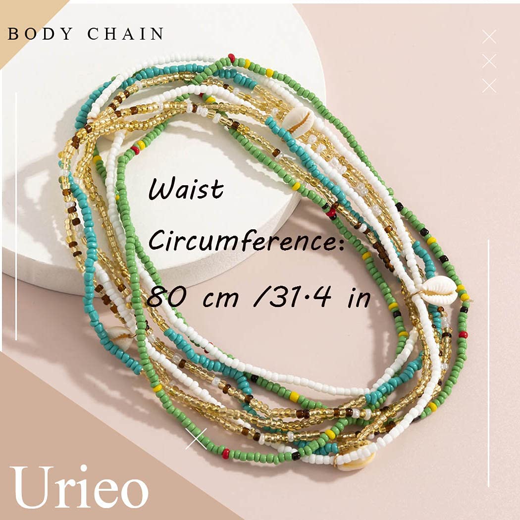 Urieo African Shell Elastic Waist Beads Chain Colorful Stretchy Belly Bead Layered Beaded Bikini Beach Waist Chains for Women: Urieo African Shell Elastic Waist Beads Chain Colorful Stretchy Belly Bead Layered Beaded Bikini Beach Waist Chains for Women