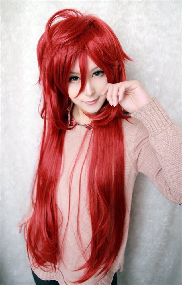KiyaCos Cosplay Wig Crimson Grell Sutcliff Long  Women Men Anime Show Party Halloween Synthetic Hair Wigs