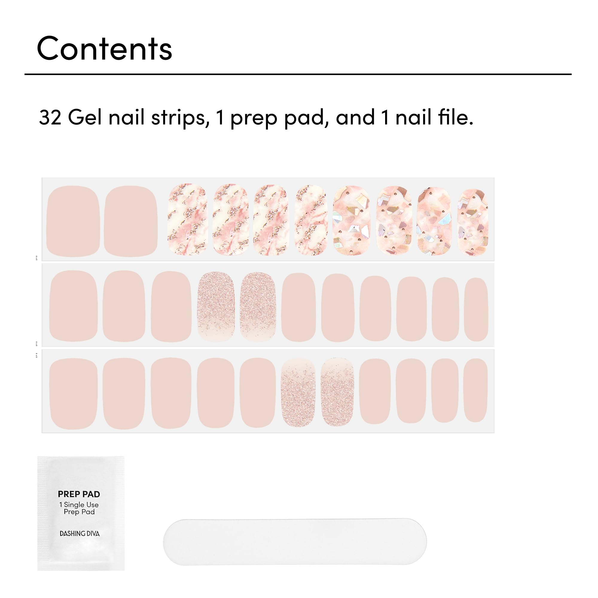 Dashing Diva Gloss Nail Strips -  - UV Free, Chip Resistant, Long Lasting Gel Stickers - Contains 32 Wraps, 1 Prep Pad, 1 File