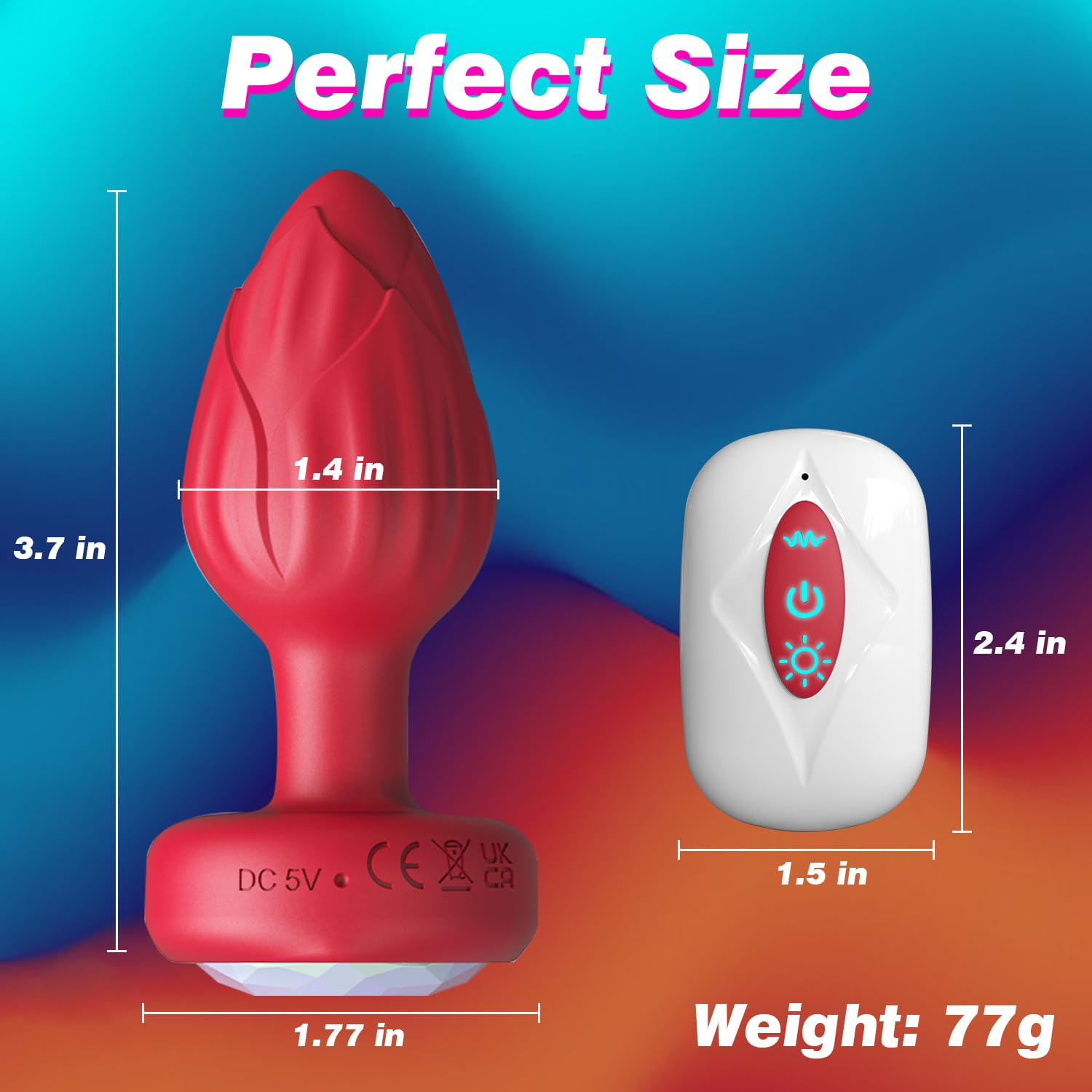 Anal Plug Vibrator Couples Sex Toys for Women, Light Up Vibrating Butt Plug with 10 Vibrations Adult Toys, Women Rose Sex Toys Anal Vibrators: Red
