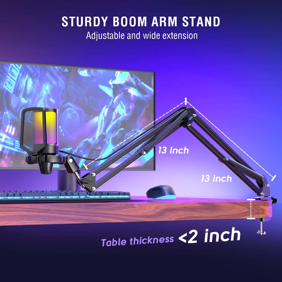 FIFINE Gaming PC USB Microphone, Podcast Condenser Mic with Boom Arm, Pop Filter, Mute Button for Streaming, Twitch, Online Chat, RGB Computer Mic for PC Gamer Youtuber-AmpliGame A6T thumbnail 7