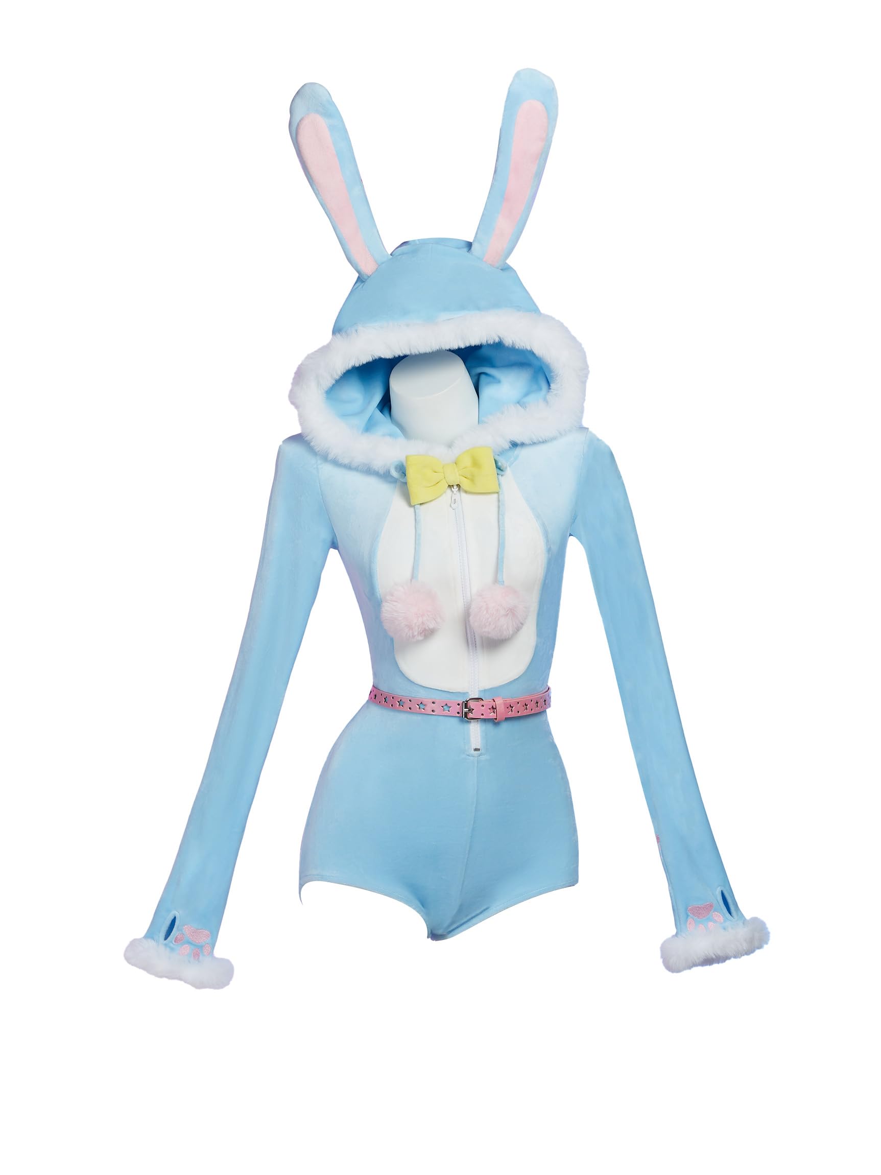 Mobbunny Easter Bunny Costume Rabbit Romper Onesie Plush Pajama Bodysuit Fluffy Bodycon Hooded Jumpsuit with Tail