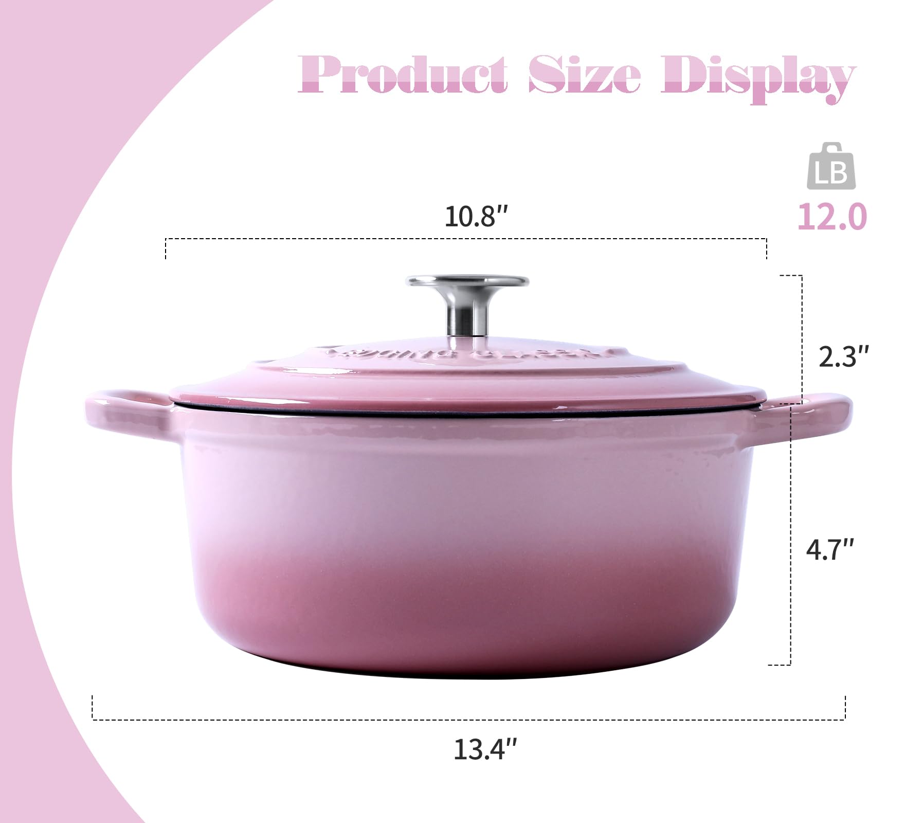 EDGING CASTING Enameled Cast Iron Covered 5.5 Quart Dutch Oven with Dual Handle, Dutch Ovens with Lid for Bread Baking, Pink: 5.5QT Pink