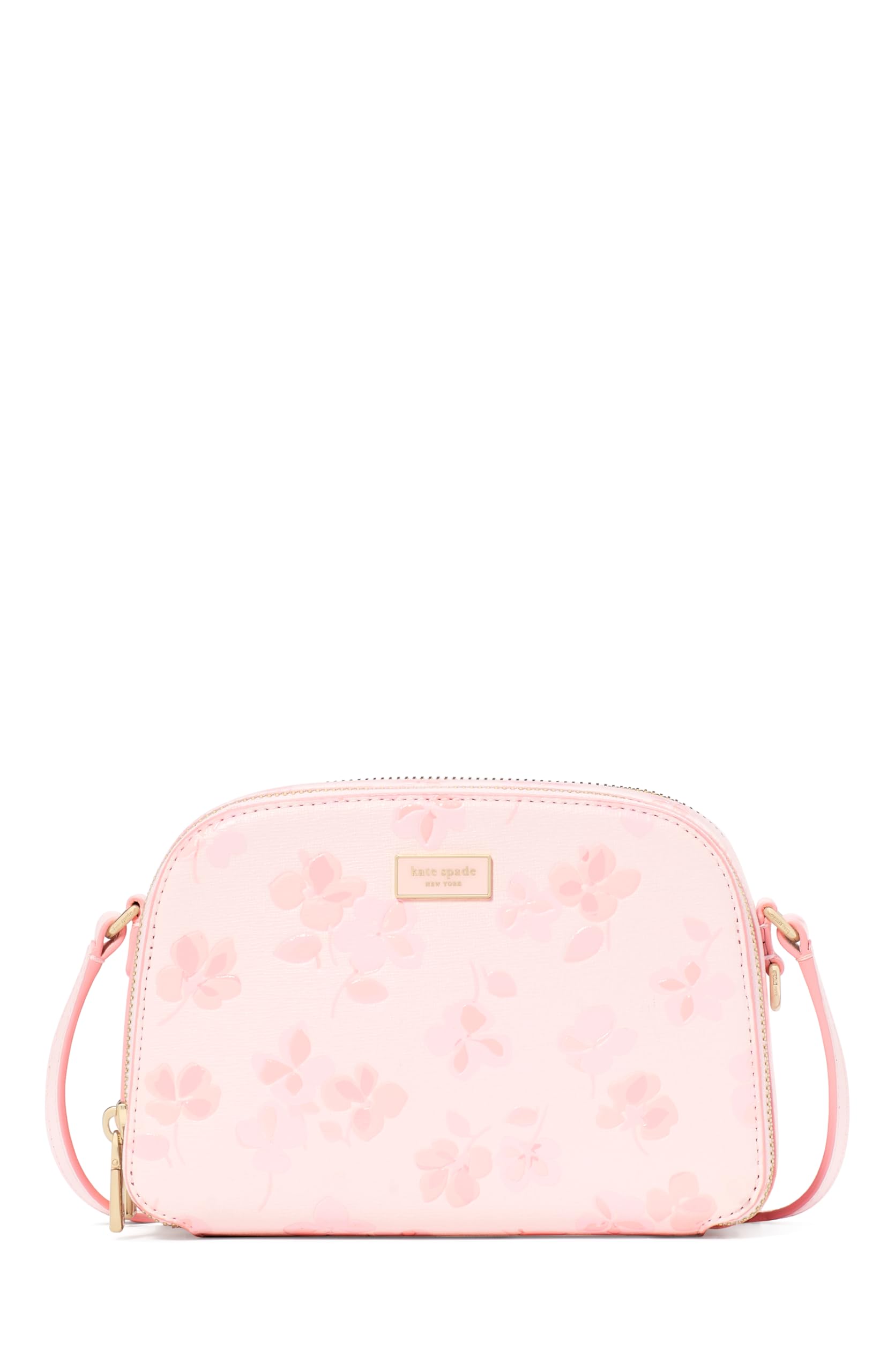 kate spade new york Serena Spring Pansies Embossed Saffiano Leather Double Zip Dome Crossbody, Blush Cloud Multi