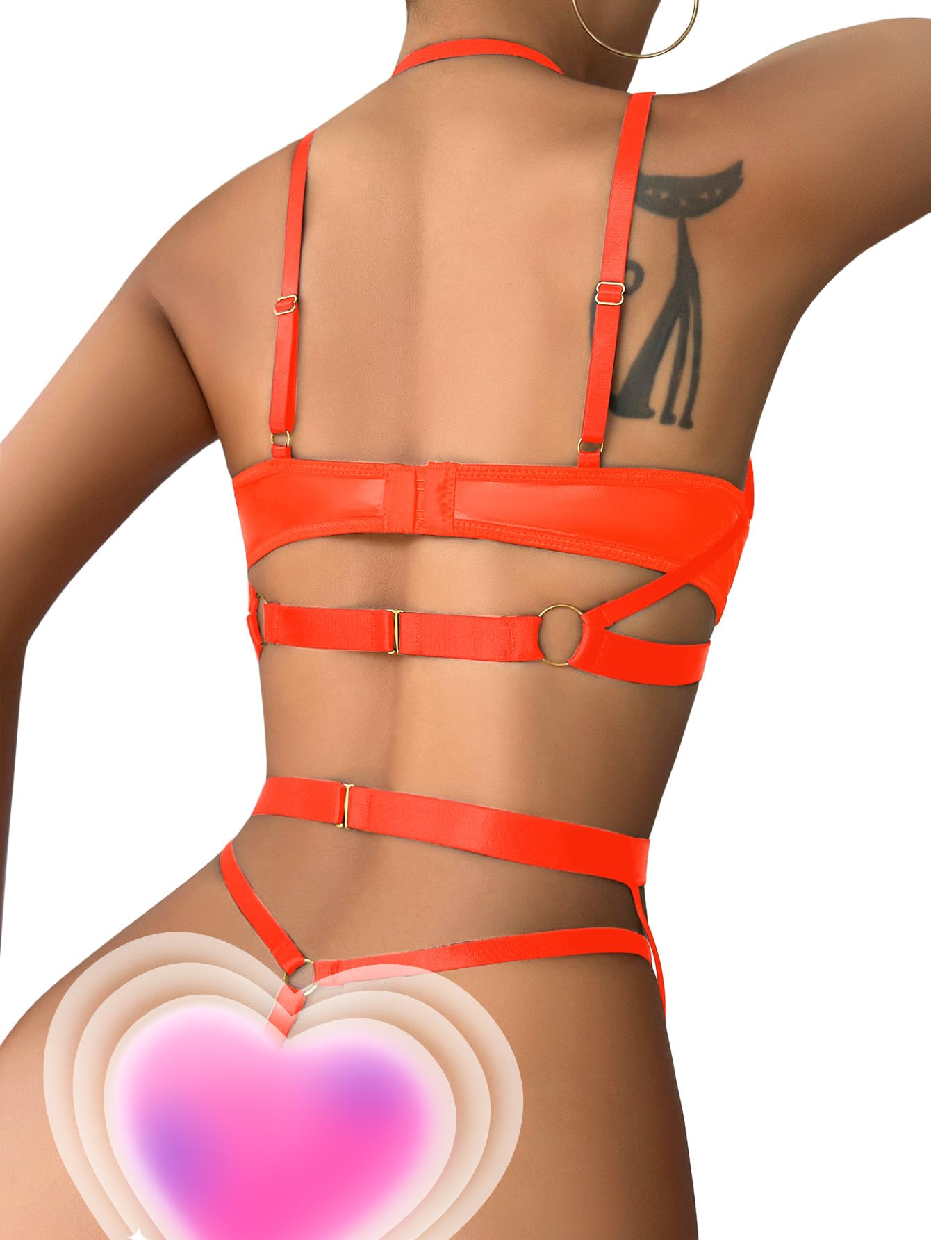 Lilosy Sexy Pu Leather Strappy Underwire Garter Belt Lingerie Set