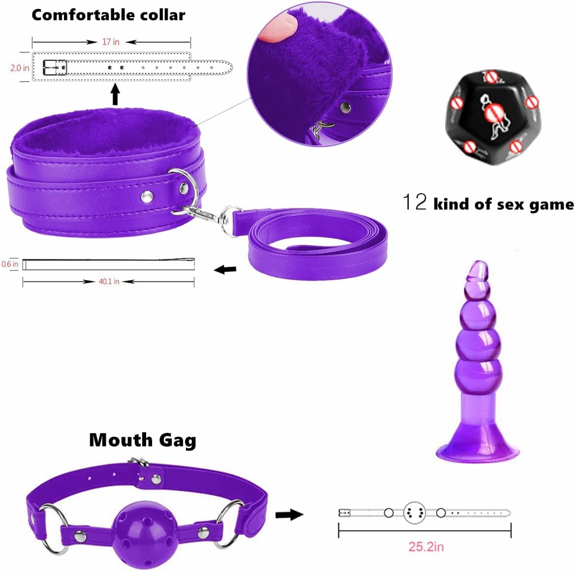 BDSM Restraints Sex Toys 15 Pcs for Couples Bondage Kits Fetish Bed Restraints Set for Beginners SM Adult Games Spanking Paddle: Purple