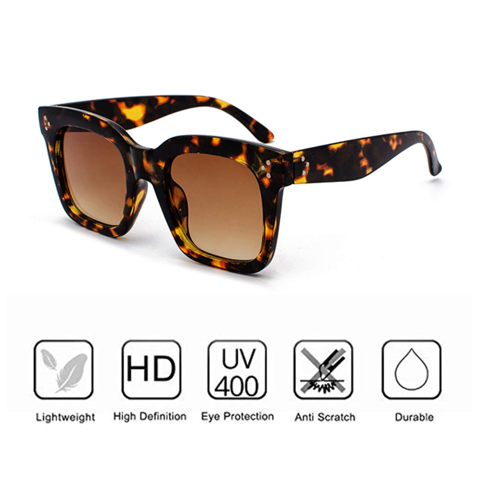 Bouryo Retro Oversized Square Sunglasses for Women Flat Lens Sun Glasses Gradient Shades UV400