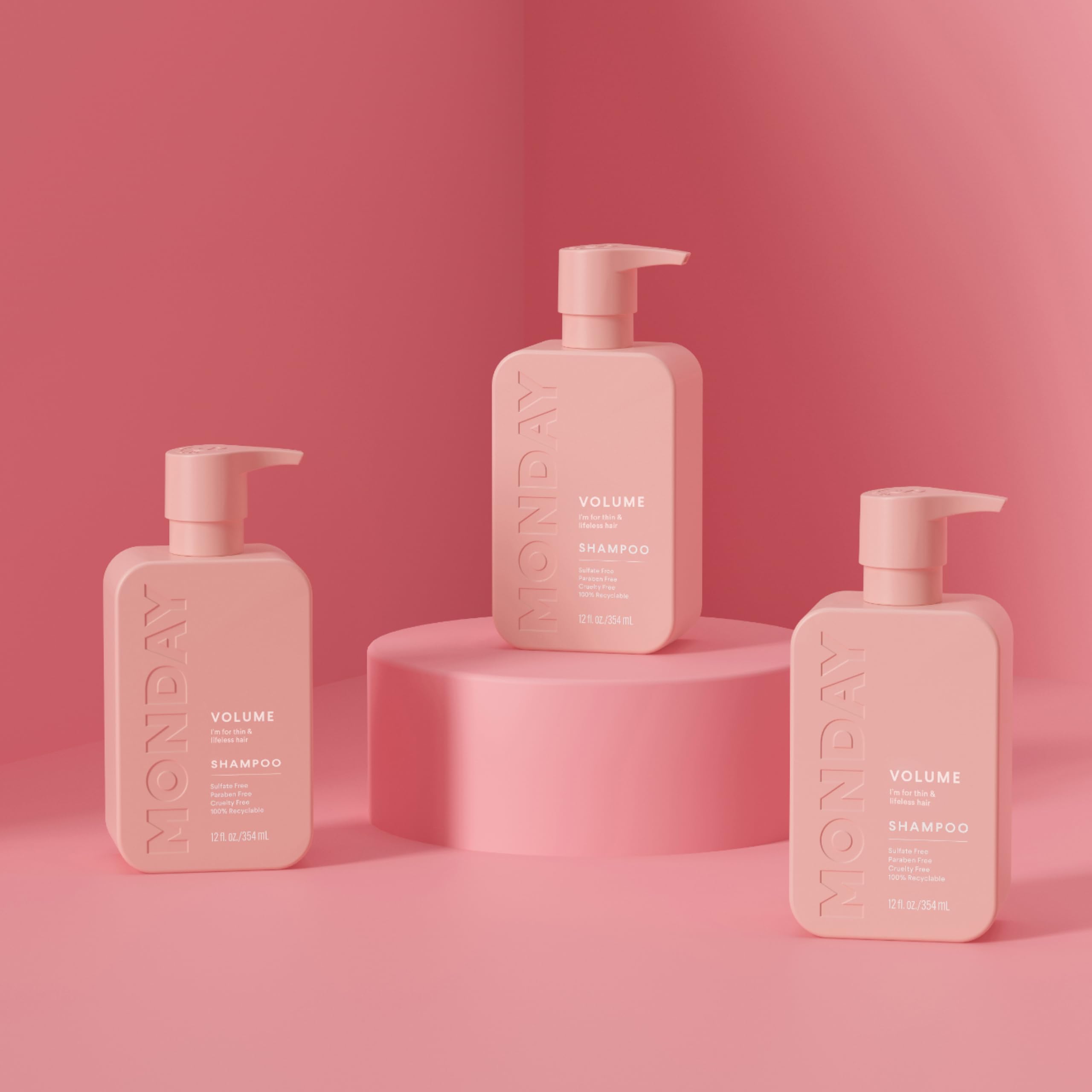 MONDAY HAIRCARE Volume Shampoo + Conditioner Set (2 Count) 12 oz. For Thin, Fine, and Oily Hair Made with Coconut Oil, Ginger Extract, and Vitamin E 100% Recyclable Bottle