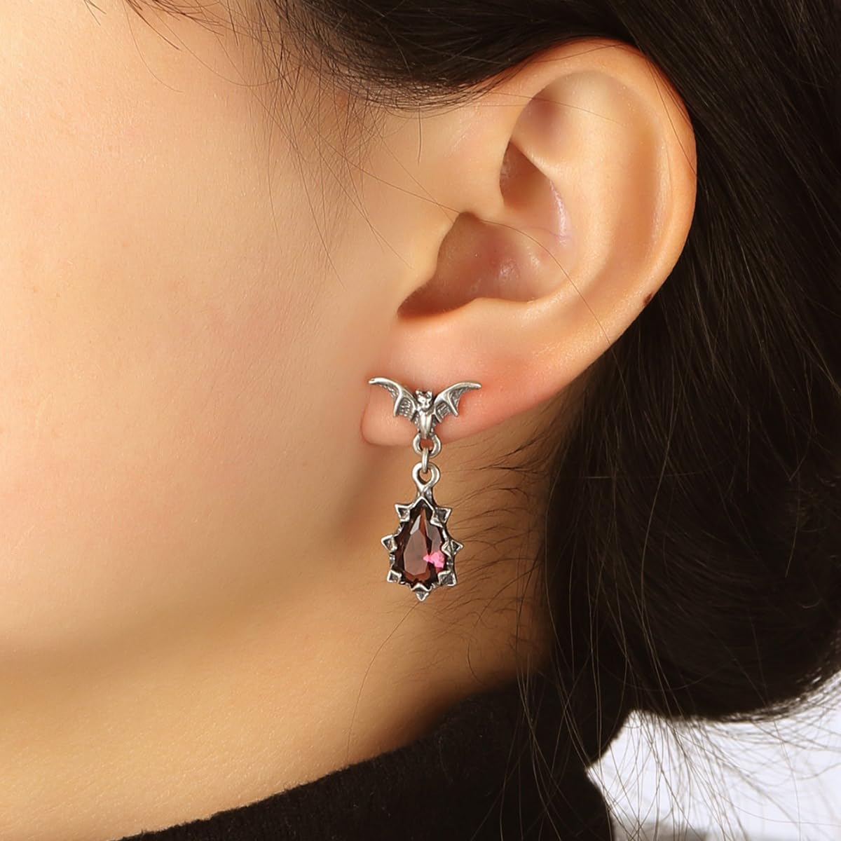 Gothic Dark Bat Zircon Earrings Vintage Red  Crystal Bat Dangle Drop Earrings Variety Gothic Vampire Bat Earrings Punk Rock Hip Hop Bat Animal Earrings Halloween Jewelry for Women and Men thumbnail 3
