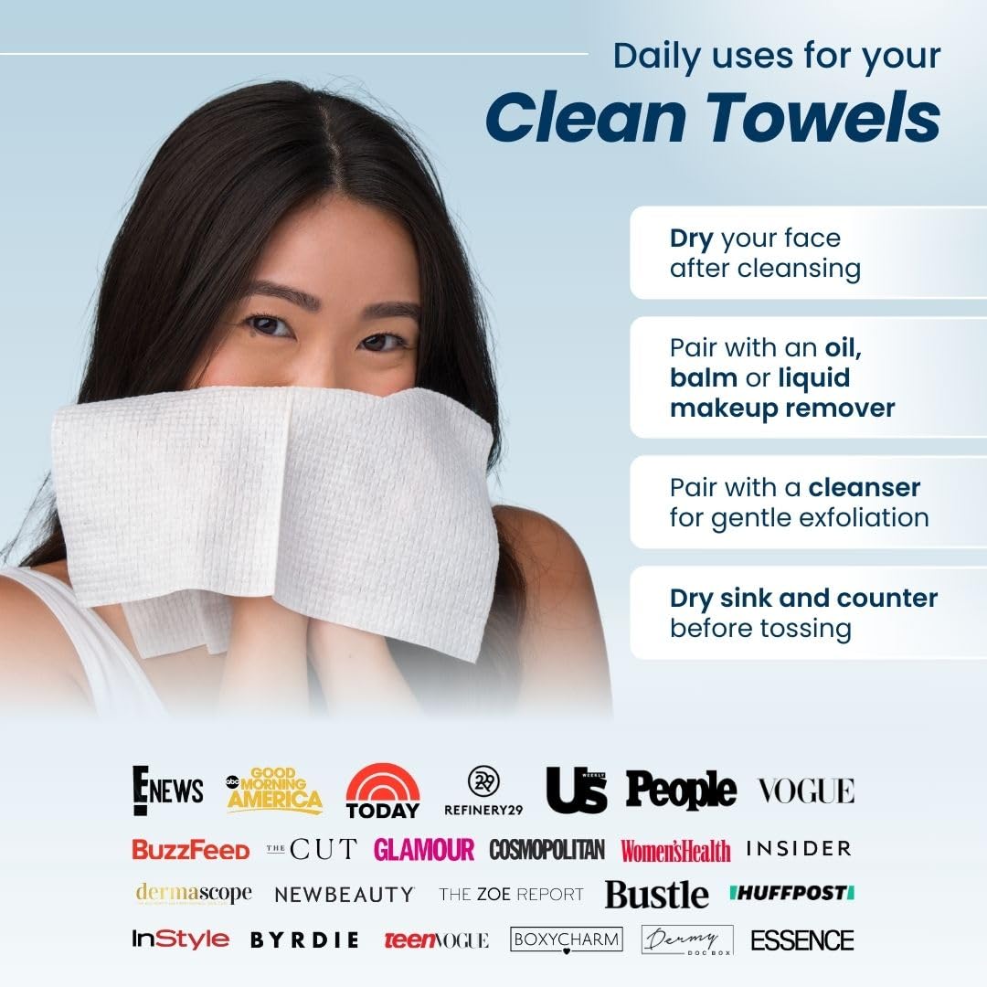 Clean Skin Club Clean Towels XL™, 100% USDA Biobased Face Towel, Disposable Face Towelette, Eczema Association Accepted, Makeup Remover Dry Wipes, Ultra Soft, 300 Ct, 6 Pack: 100 Count (Most Popular!)