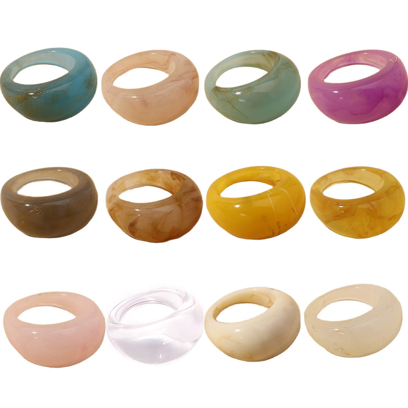 Set Resin Colorful Wide Thick Dome Knuckle Finger Stackable Joint Ring Retro Acrylic Transparent Vintage Jewelry Party Elegant Handmade Gift Diameter 18mm Stylish Bold thumbnail 1