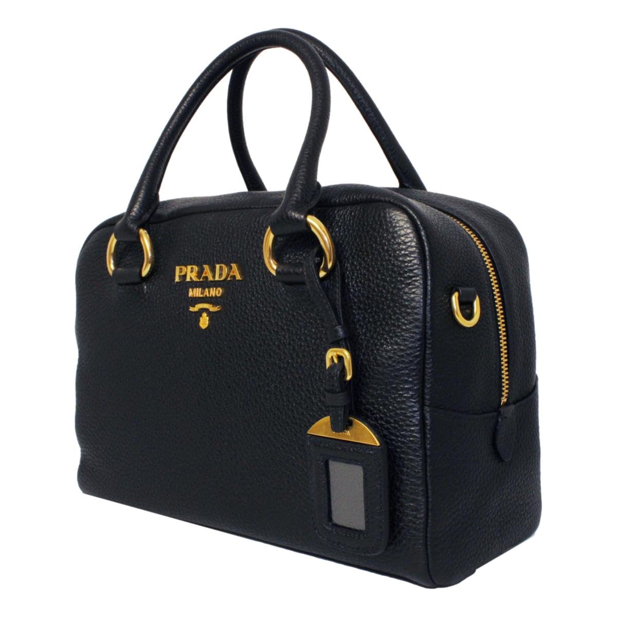 Prada Black Leather Stripe Strap Satchel Handbag: Prada Black Leather Stripe Strap Satchel Handbag