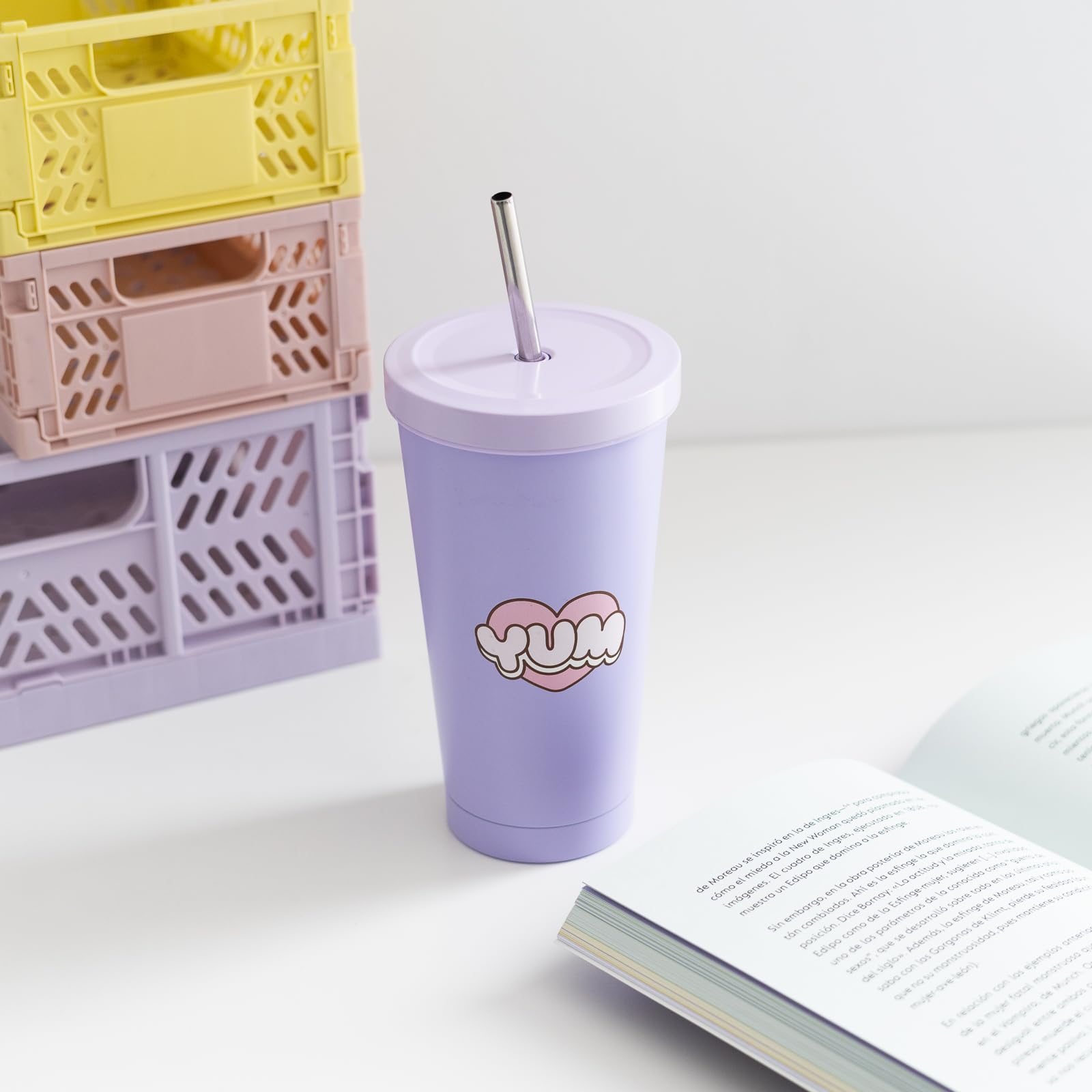 Grupo Erik Pusheen Insulated Tumbler with Lid and Straw - 18.6 oz Tumbler Cup with Straws - Leak Proof Stainless Steel Tumbler - Travel Coffee Tumbler - Includes Cleaning Brush