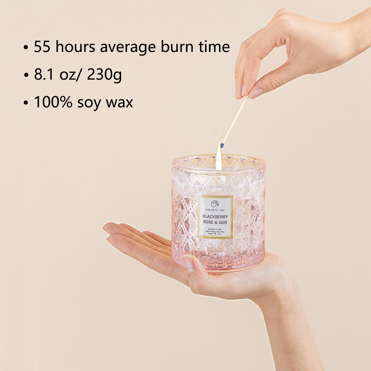 Chloefu LAN Rose Scented Candle, Oud Candles Gifts for Women, Pink Candles for Home Scented, 55 Hours Long Burning, Natural Soy Wax Candles, Valentine's Day Gifts thumbnail 2