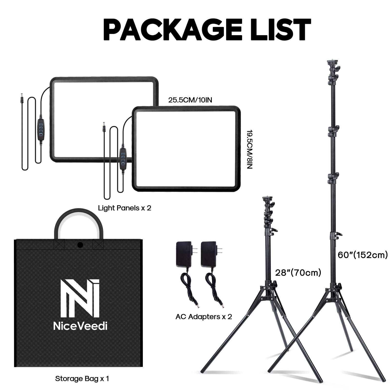 2-Pack Photography Lighting Kit, NiceVeedi 22W LED Video Light Kit, 2900-7000K Dimmable Studio Light with Tripod Stand, 73" Stream Light for Video Recording: 2-Pack Photography Lighting Kit, NiceVeedi 22W LED Video Light Kit, 2900-7000K Dimmable Studio Light with Tripod Stand, 73" Stream Light for Video Recording