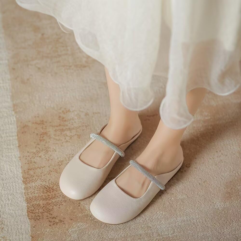 VFDB Women Mules Elegant Dressy Flats Closed Toe Microfiber Leather Shoes Adjustable Buckle Strap Mary Jane Casual Office Shoes thumbnail 4