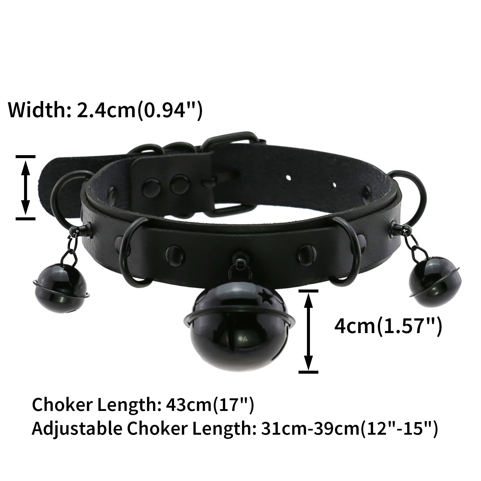 FM FM42 Multicolor PU Simulated Leather Black-tone Silver-tone 4cm Large Bell Rivets Neckband Choker Necklace: Black-tone Bell &amp; Purple