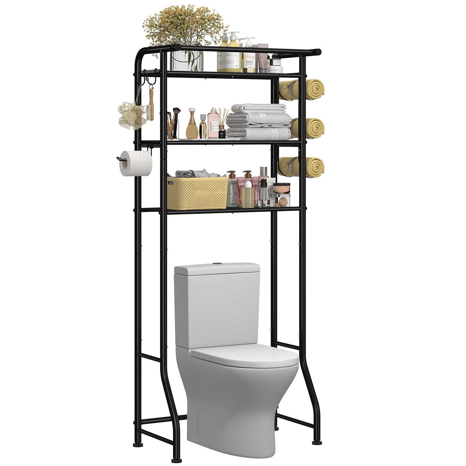 Simple Trending 3 Tier Over The Toilet Rack, Shelf Bathroom, Bathroom Stand Organizer Space Saver,: Black