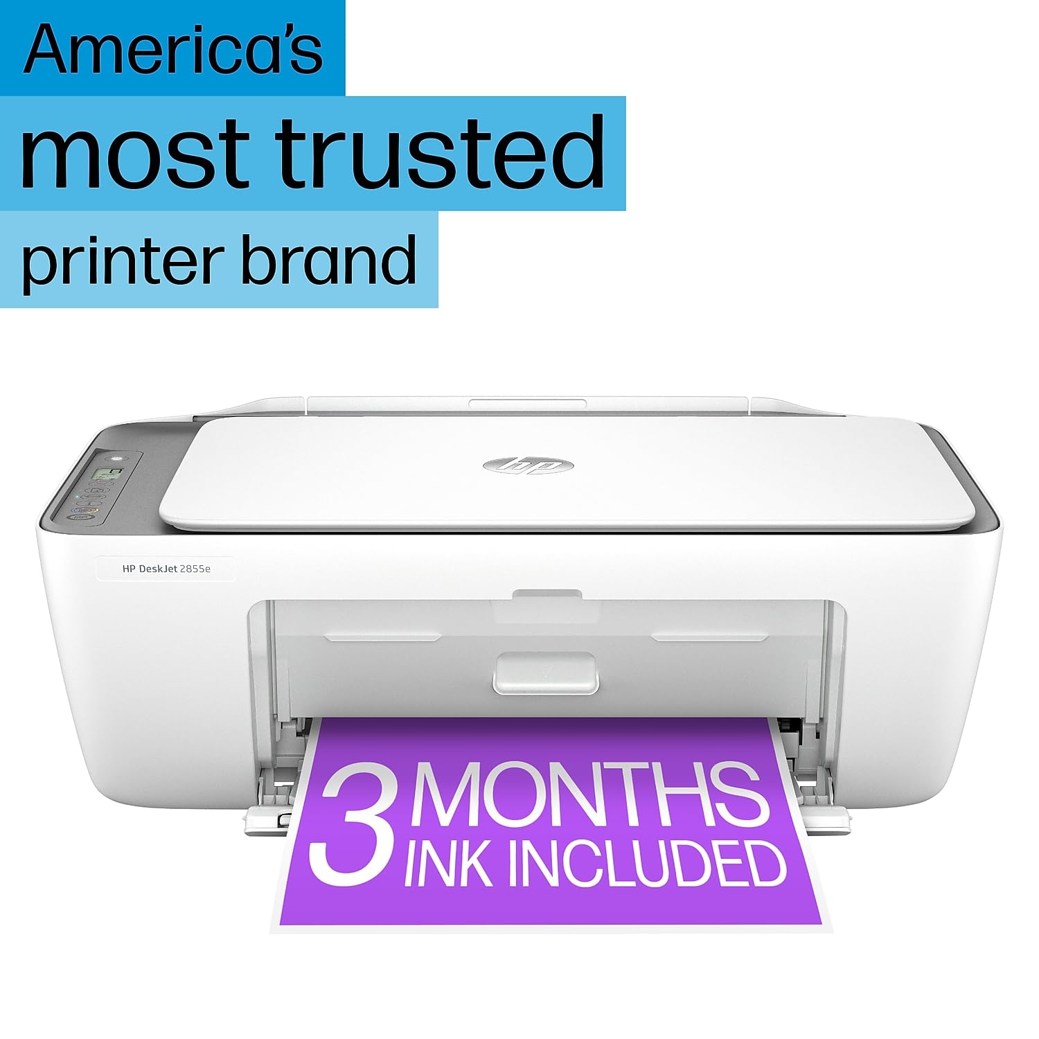 HP DeskJet 2855e Wireless All-in-One Color Inkjet Printer, Scanner, Copier, Best for home, 3 months of Instant Ink included, Single-band Wi-Fi connectivity (588S5A)