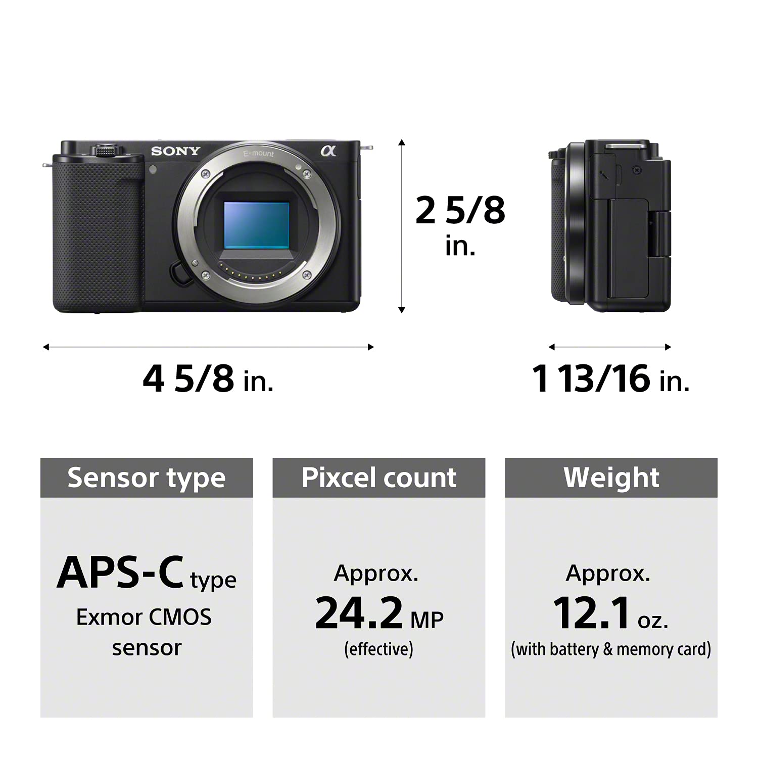 Sony Alpha ZV-E10 - APS-C Interchangeable Lens Mirrorless Vlog Camera Kit - Black: Black Base w/ Mic ECM-S1