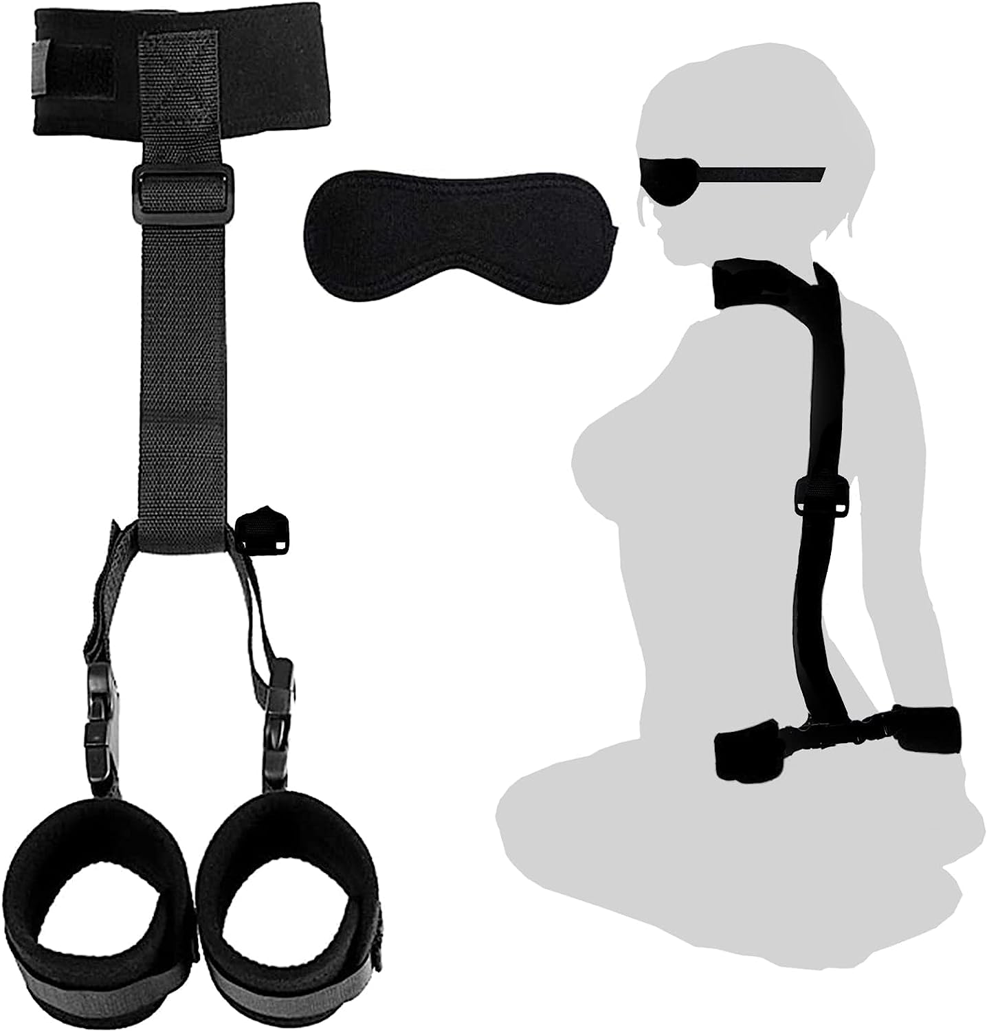BDSM Neck to Wrist Restraints Bondage Set - Behind Back Handcuffs Collar with Blindfold Adjustable Bondage Set Bed SM Games Play Sex Toys for Couples: Black