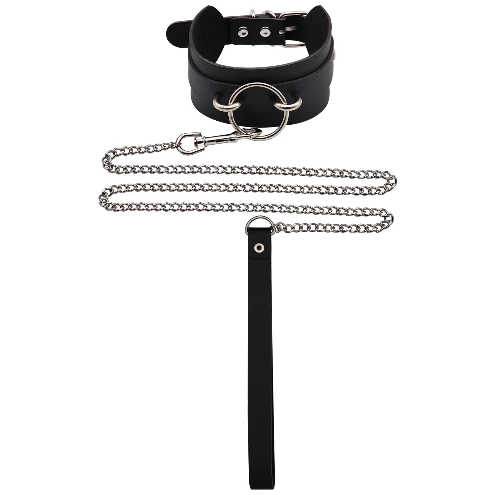 KISSHAKE Leather Collar Leash Set, Leather Choker Necklace for Women Black Collar