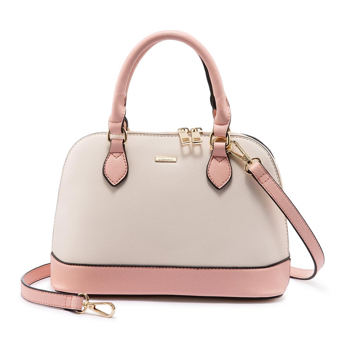LOVEVOOK Purse for Women Small Crossbody Bags Classic Double Zip Top Handle Dome Satchel Bag: Pink/Beige
