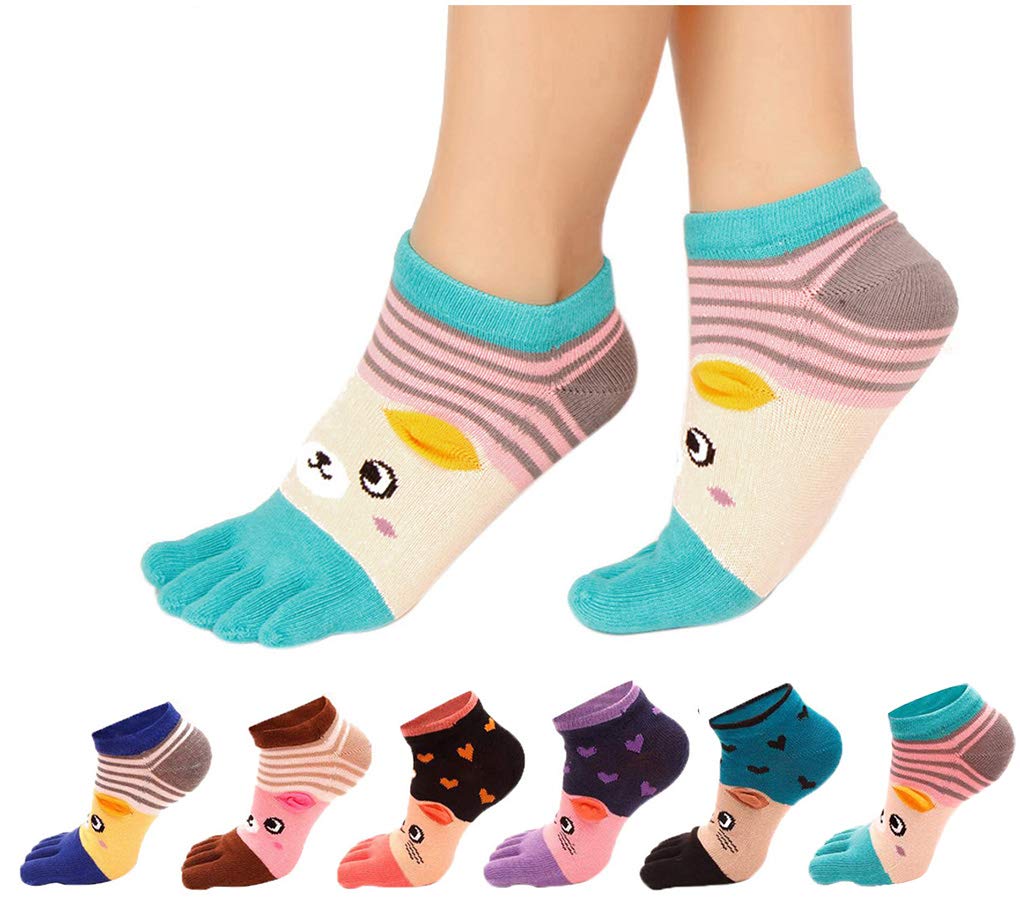 HONOW Women's Low Cut Toe Socks Ankle Cotton Running Socks(Pack of 5/6): Color 10 (Ankle Length)