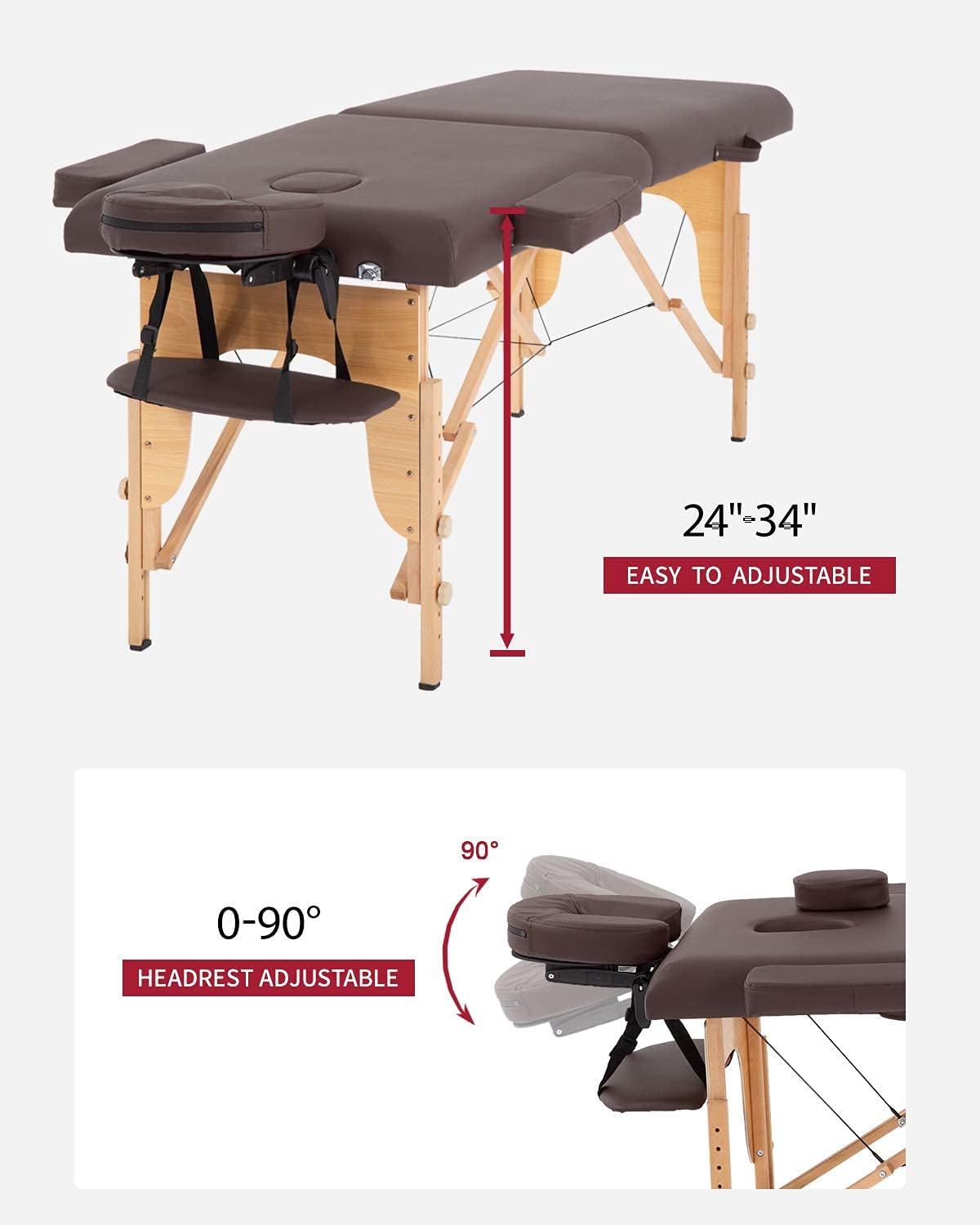 BestMassage Massage Bed Portable Massage Table 24 inche Wide Lash Bed Heigh Adjustable 2 Folding Spa Table with Non-Woven Bag for Spa Footmassage Facial CareSpa Tattoo: Brown
