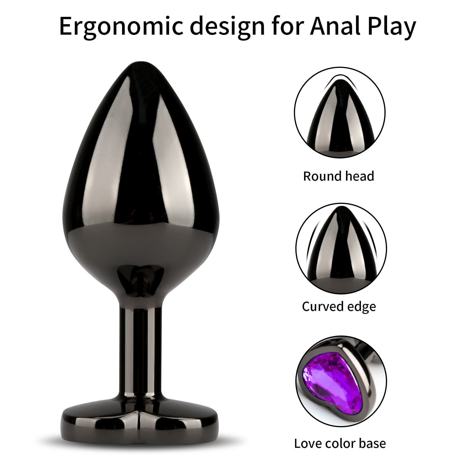 HISIONLEE Anal Plug 3PCS Sex Toys Anal Training Set Metal Butt Plug Adult Trainer Kit Toy with Crystal Diamond S&M Adult Gay Anal Plugs Toy for Beginners Couples Women Men Unisex(): Purple