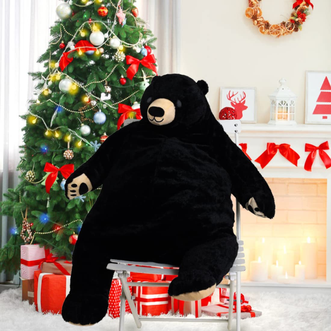 SNOWOLF Djungelskog Bear Giant Simulation 100 cm Bear Toy Stuffed Animal Plush Doll Huge Cuddly Dark Brown Teddy Bear for Home Decoration Valentine's Birthday Gift, 39.3 in/100 cm