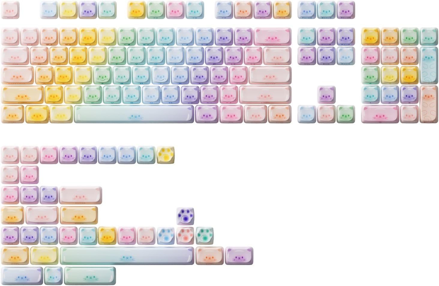 Akko PBT Keycaps Set,  Keycap Mao Profile 142-Key Keycaps for Mechanical Keyboards: Colorful Cats