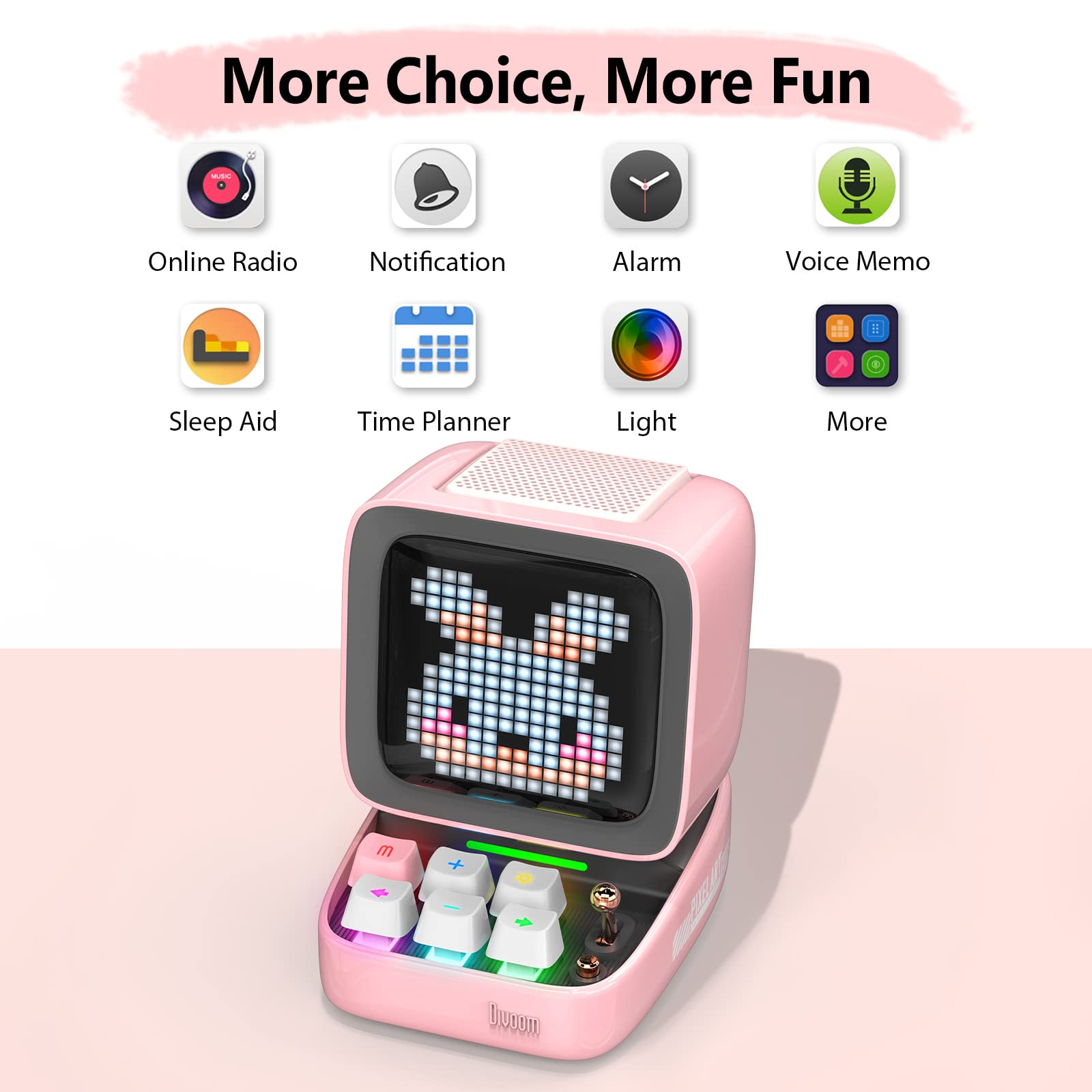 Divoom Ditoo Retro Pixel Art Game Bluetooth Speaker with 16X16 LED App Controlled Front Screen (): Pink