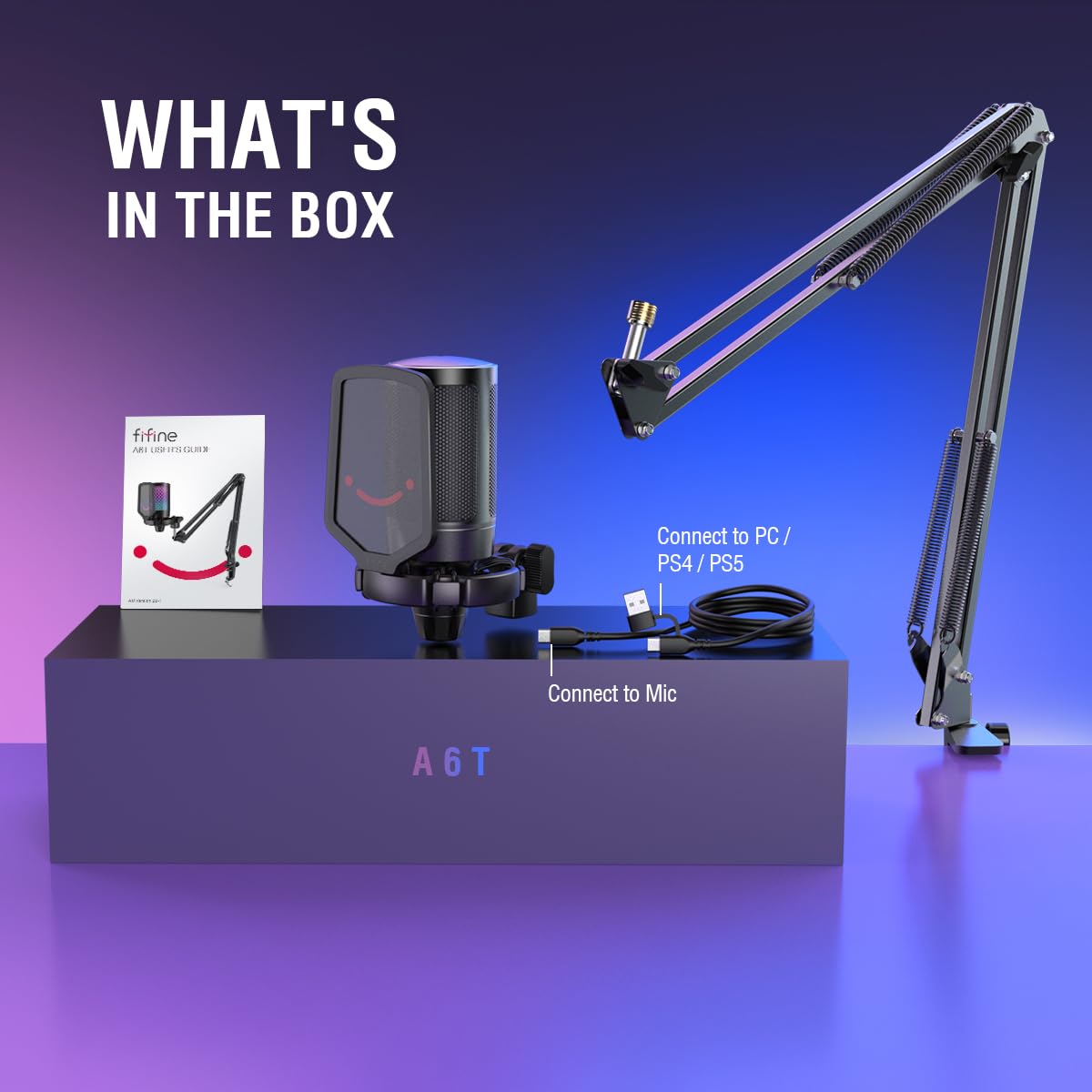 FIFINE Gaming PC USB Microphone, Podcast Condenser Mic with Boom Arm, Pop Filter, Mute Button for Streaming, Twitch, Online Chat, RGB Computer Mic for PC Gamer Youtuber-AmpliGame A6T thumbnail 8