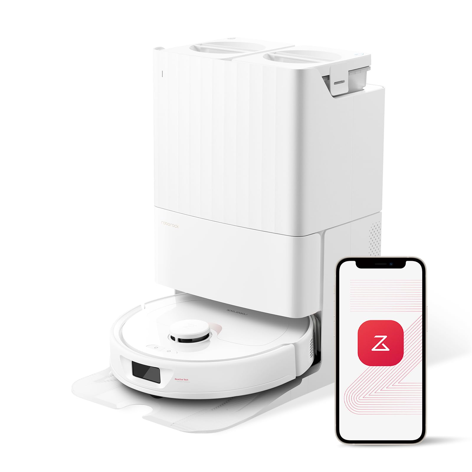 roborock Q Revo Robot Vacuum and Mop, Auto-Drying, Auto Mop Washing, Dual Spinning Mops, Auto Mop Lifting, Self-Refilling, Self-Emptying, Reactive Tech Obstacle Avoidance, 5500Pa Suction, White
