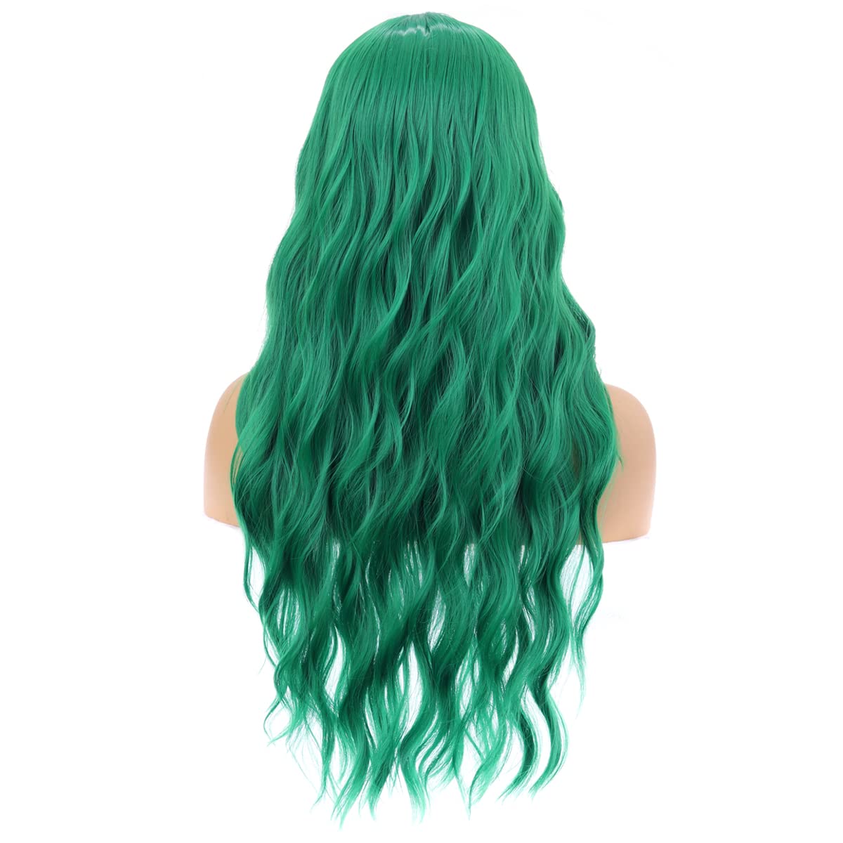 MAGQOO  Flame Fire Wig - Long Curly Wavy Ombre Wigs for Women & Girls - Middle Part, Heat Resistant, High Density Synthetic Wigs: Emerald Green