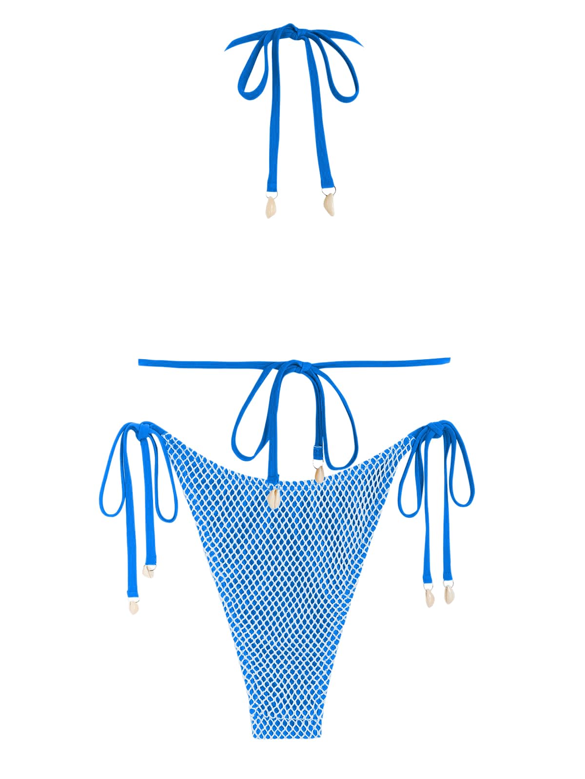 ZAFUL Women's Triangle Bikini Multiway Fishnet Tie Side Bandeau Halter String Bikini Set Two Piece Swimsuit Bathing Suits: 1-blue167 Medium