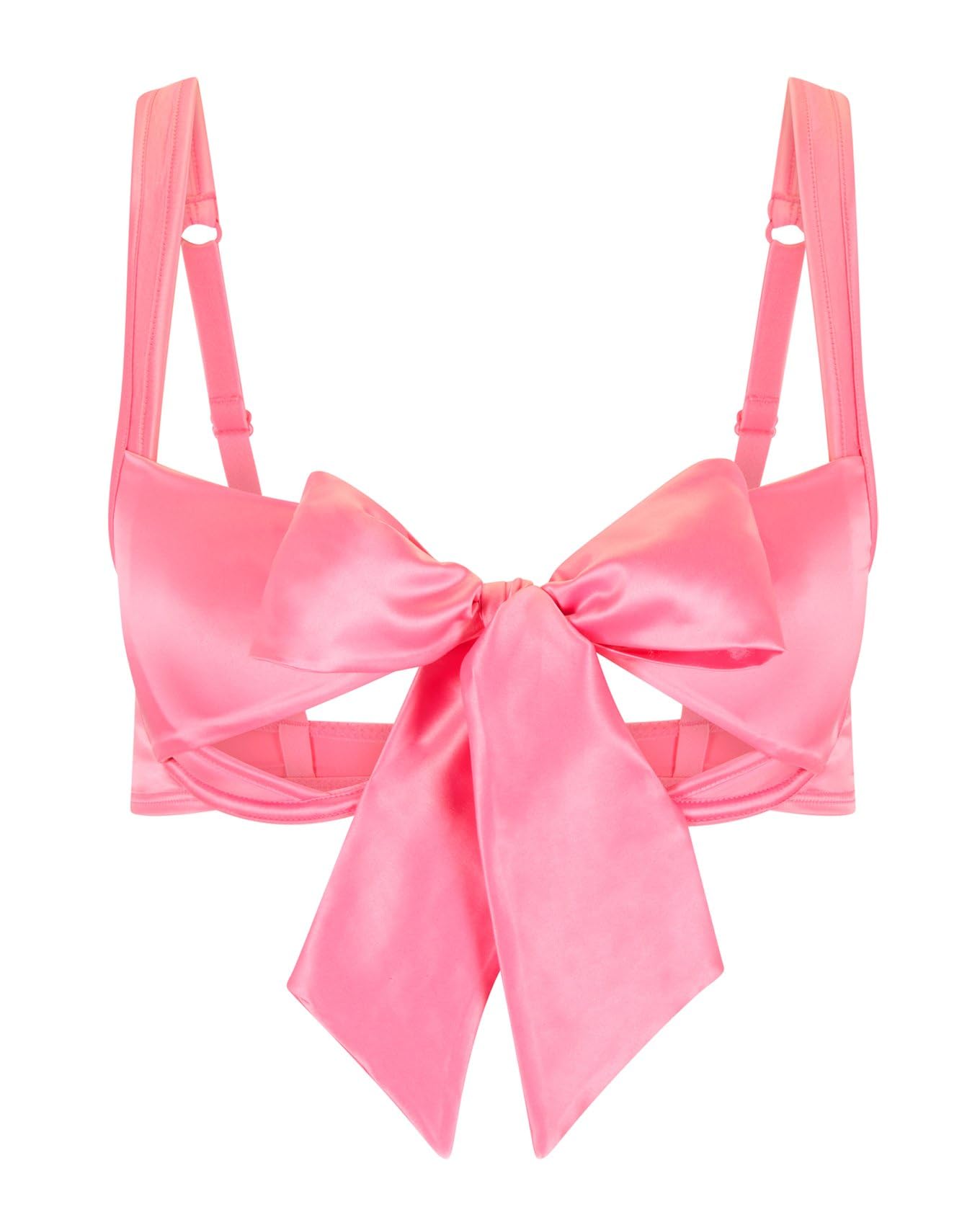 Adore Me Gynger Unlined Quarter Cup Bow Bra & Bikini Panty - Underwire Satin Balconette Bra for Women & Satin Panties with Bow Tie, Medium Pink, XL