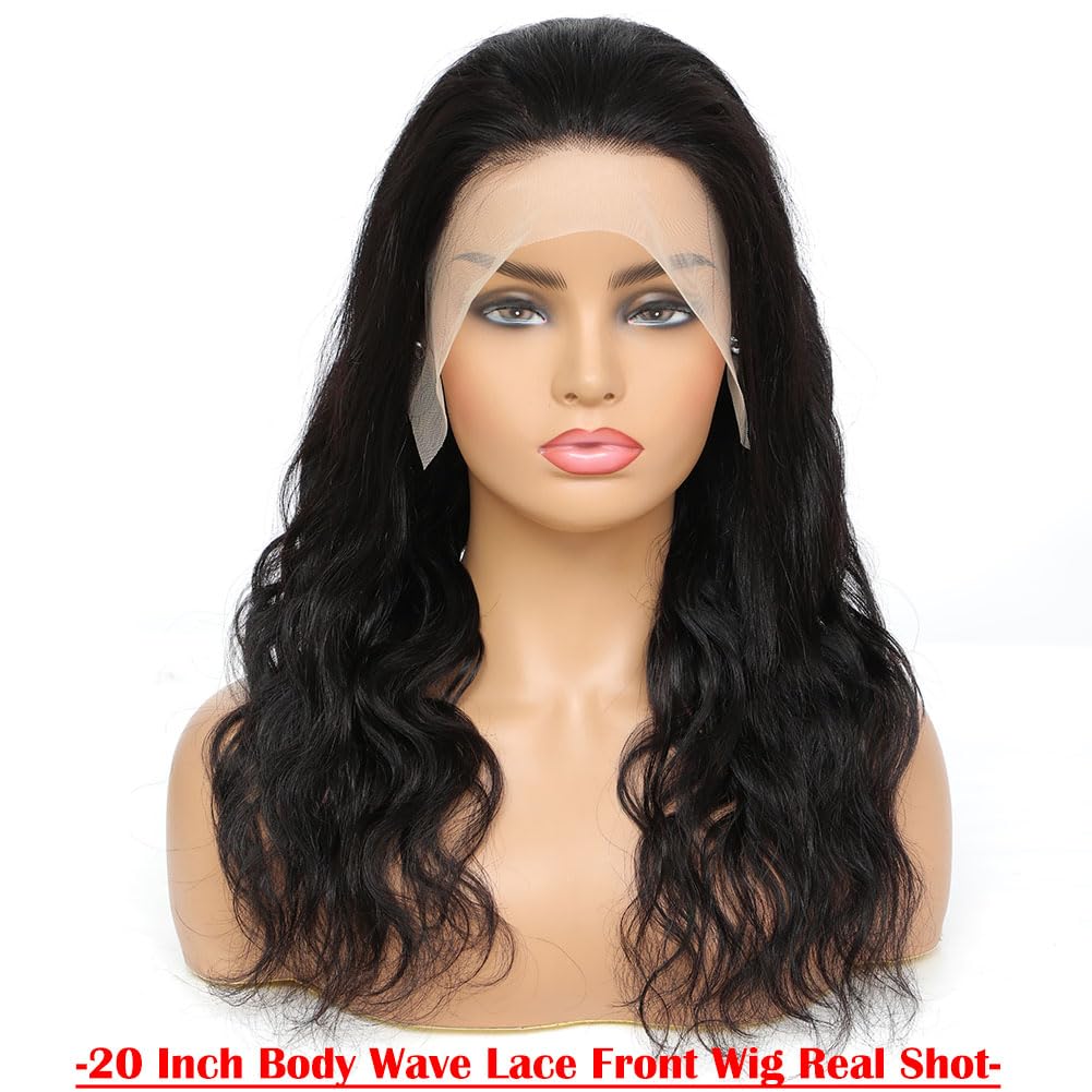 13x4 Body Wave Lace Front Wigs Human Hair Pre Plucked HD Transparent Lace Frontal Wig with Baby Hair 180 Density 9A Glueless Brazilian Virgin Human Hair Lace Front Wigs for Women 20 Inch Natural Black