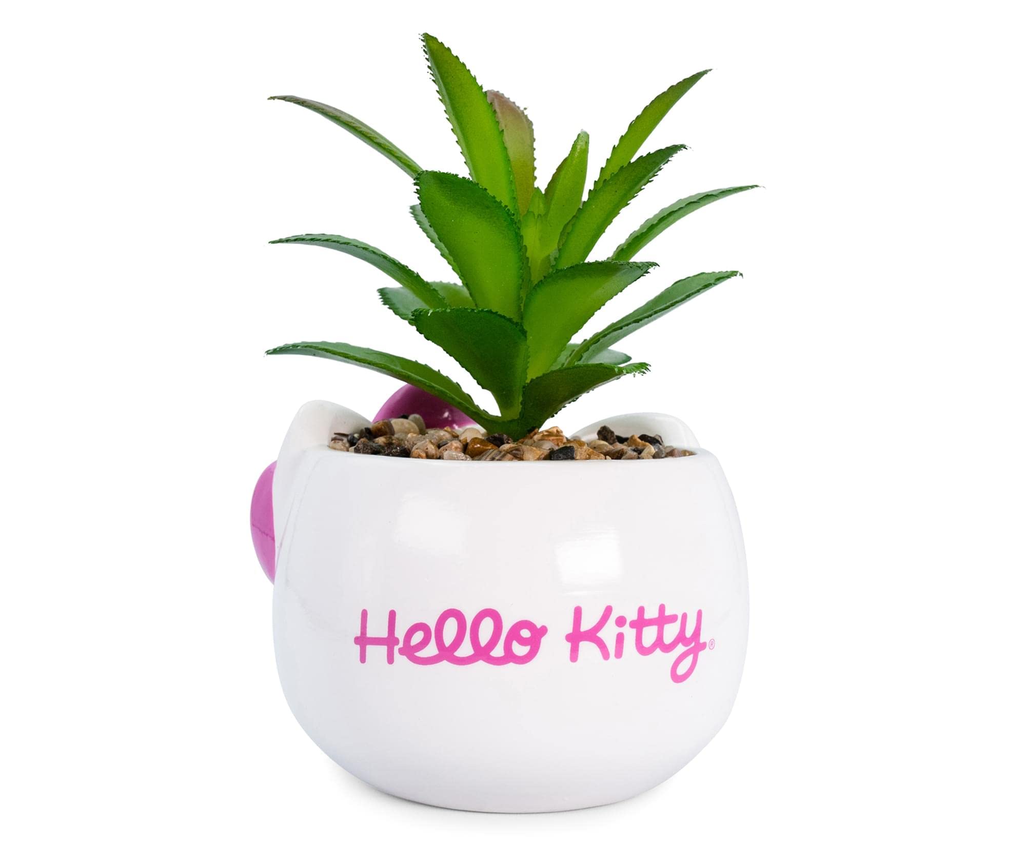 Silver Buffalo Sanrio Hello Kitty Face 3-Inch Ceramic Mini Planter with Artificial Succulent: Silver Buffalo Sanrio Hello Kitty Face 3-Inch Ceramic Mini Planter with Artificial Succulent