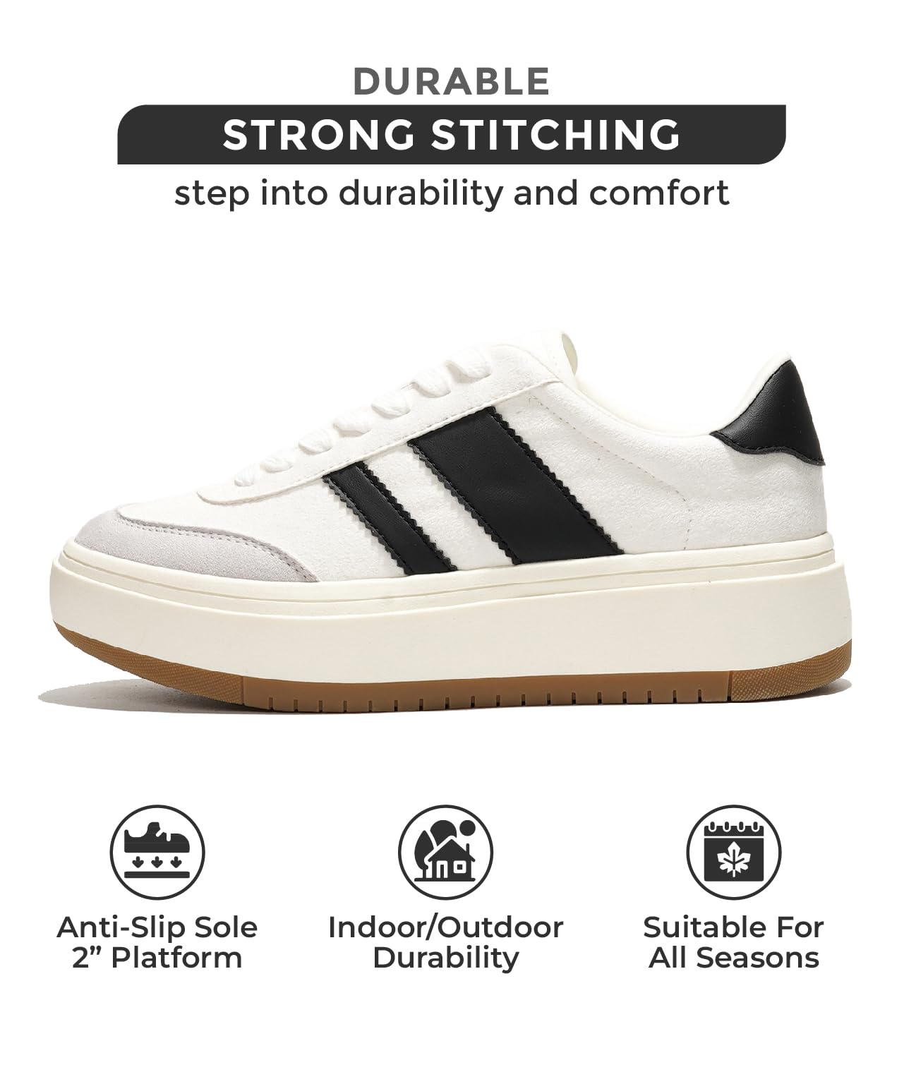 Project Cloud Platform Sneakers for Women - Lightweight Memory Foam Insole Fashion Sneakers for Women Footwear - Non-Slip Womens Sneakers Platform Shoes Women's Fashion (Nita): 7 White-black Stripes