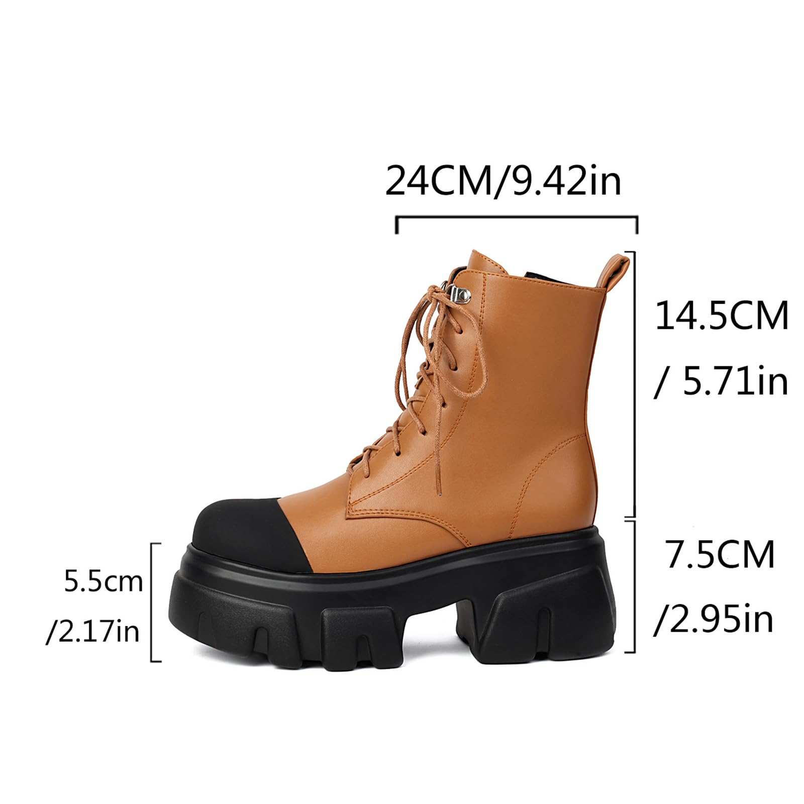 KSEDT Women's Leather Black Platform Dressy Combat Boots Lightweight Gothic Round Toe Zipper Block Chunky Heel Lug Sole Lace Up Goth Ankle Boots