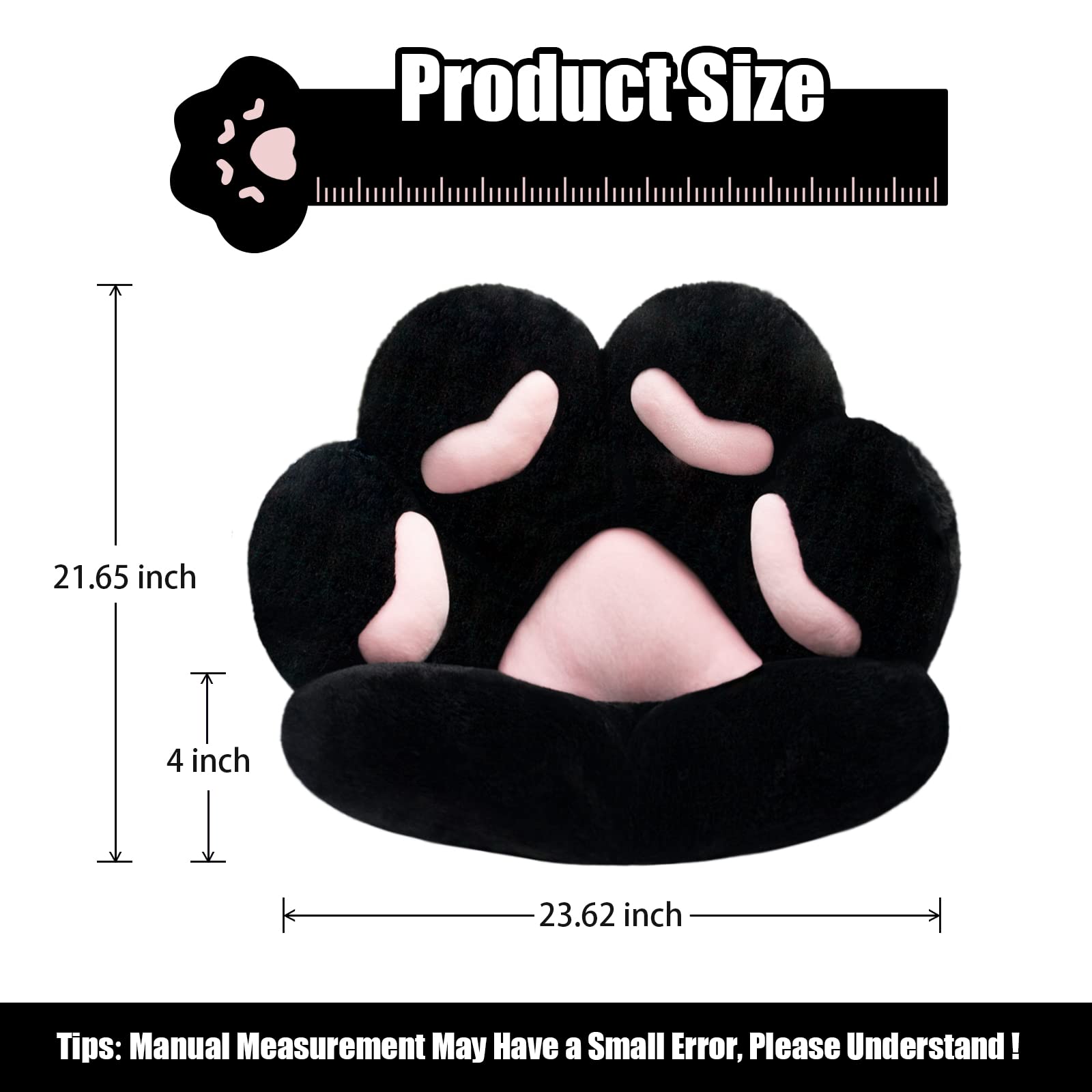 MOONBEEKI Cat Paw Cushion Chair Comfy Kawaii Plush Seat Cushions Shape Lazy Pillow for Gamer Chair 28"x 24" Cozy Floor Cute Seat Kawaii for Girl Worker Gift, Dining Room Bedroom Decorate Black: Black 24 Inch
