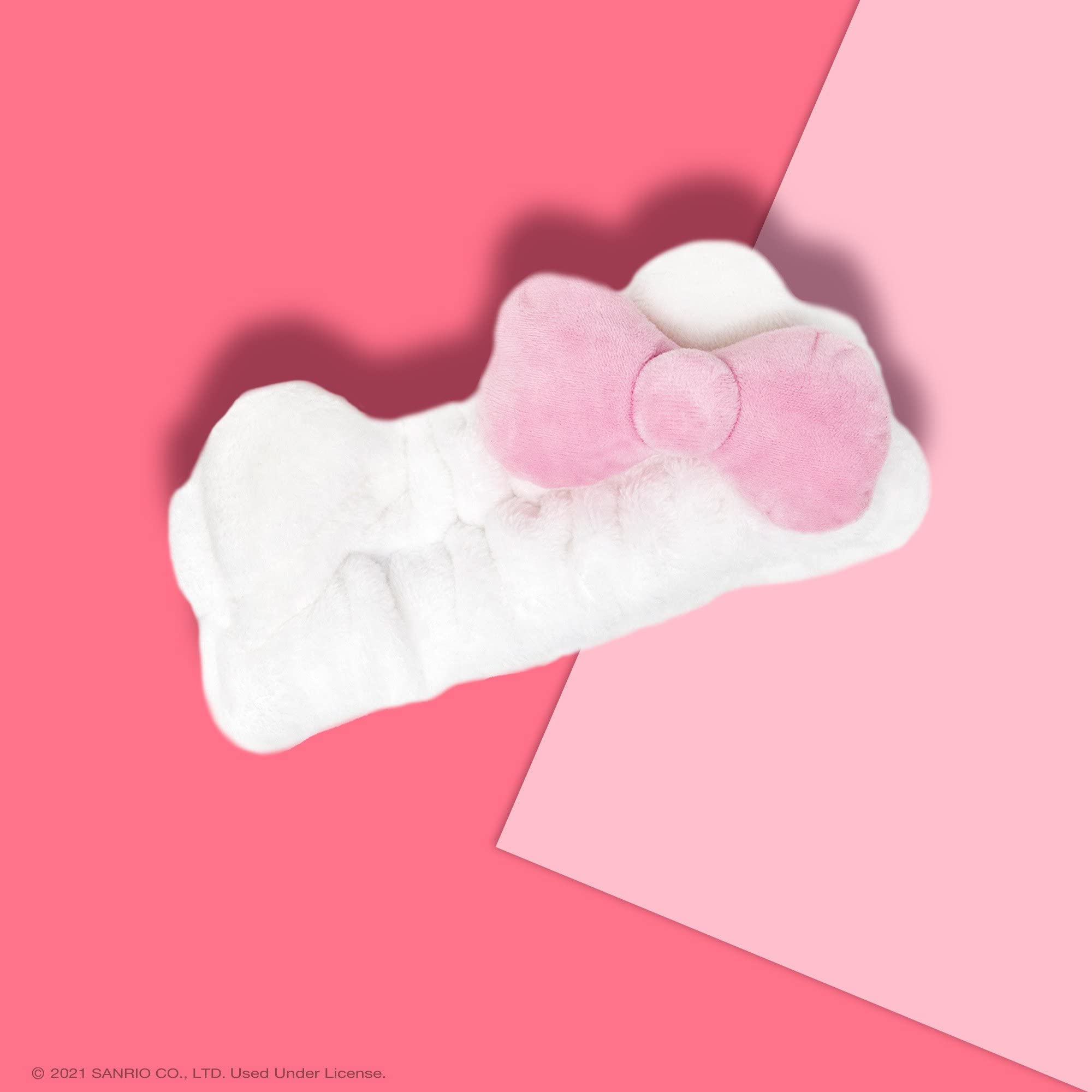 The Crème Shop Hello Kitty x Plush Spa Headband with Hello Kitty's Signature Bow, Face Wash Hair Band For Women: Pink