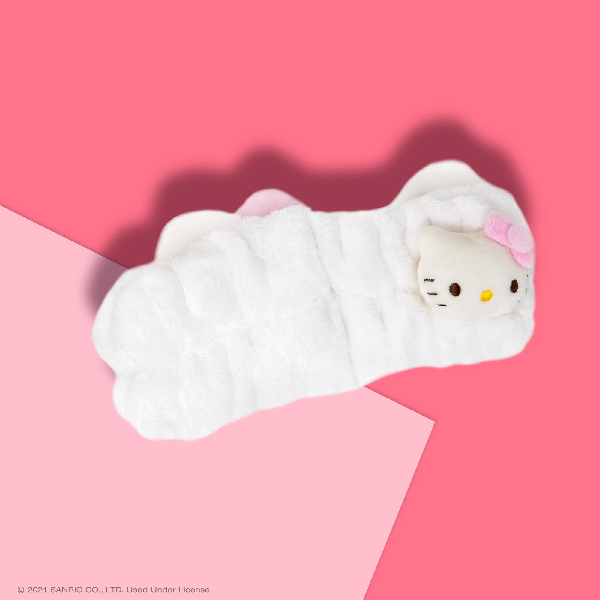 The Crème Shop Hello Kitty x Plush Spa Headband with Hello Kitty's Signature Bow, Face Wash Hair Band For Women: Pink