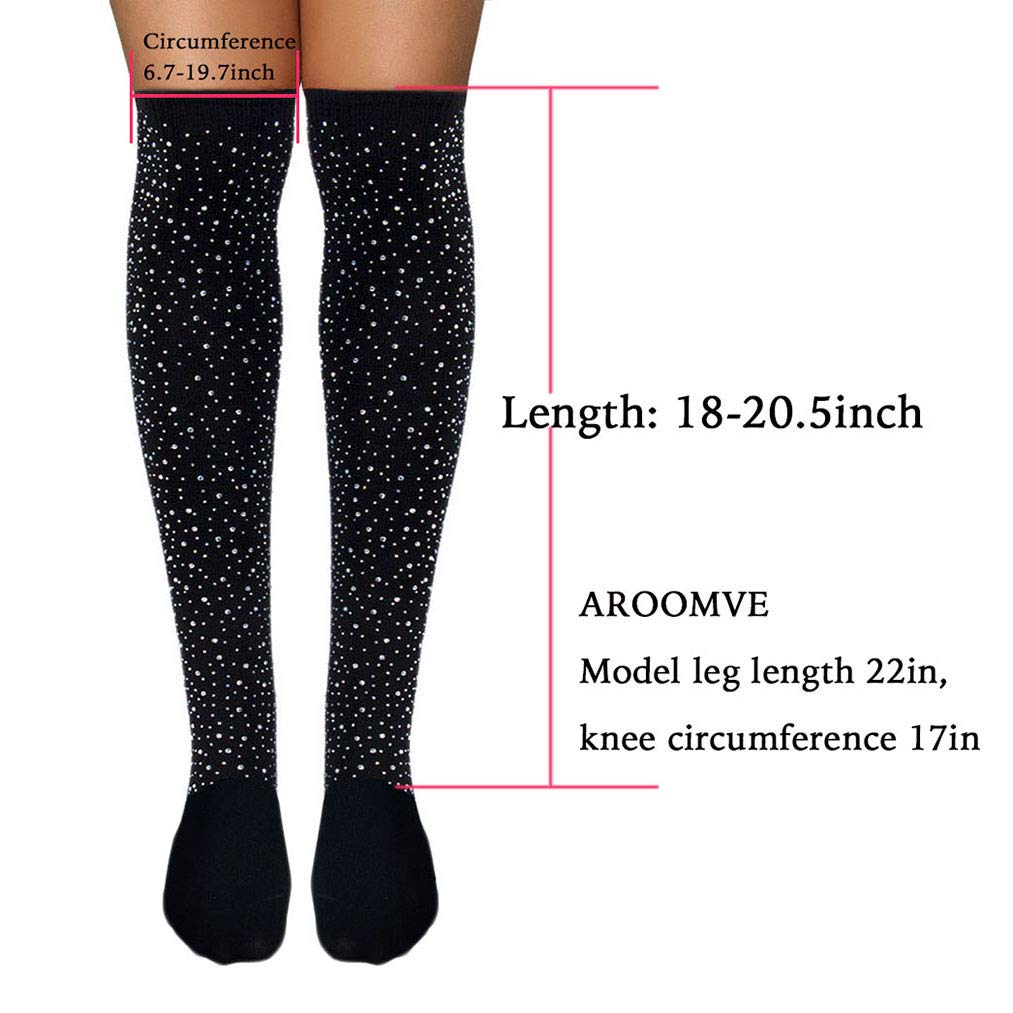 AROOMVE Women's Sparkle Rhinestone Stocking Sexy Shiny Socks Over Knee High Stocking: One Size Style_08