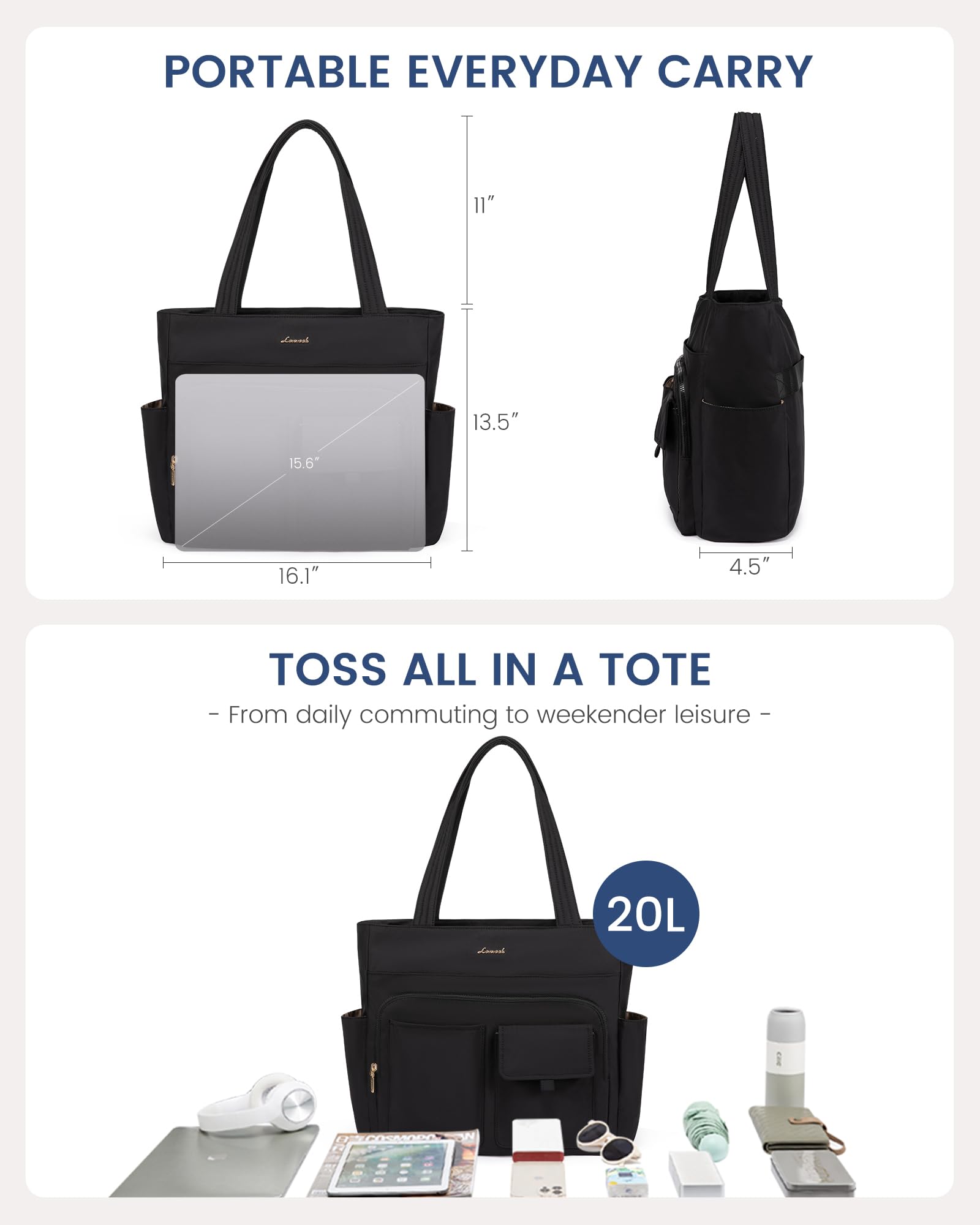 LOVEVOOK Tote Bag For Women,Large Capacity Totes Bags with Zipper Quilted Light Work Bag Thick Bottom Support Work Tote Bag: Black