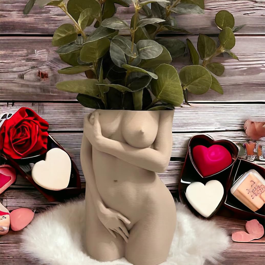 Female Body Planter, shy woman Plant Pot, Body Vase, Plant Lover Gift with drainage hole and drip tray (Sand Beige color): Female Body Planter, shy woman Plant Pot, Body Vase, Plant Lover Gift with drainage hole and drip tray (Sand Beige color)