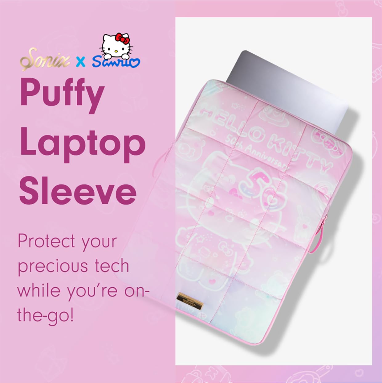 Sonix x Sanrio | Puffy Laptop Sleeve | 15-16 Inch, Quilted Pillow Puffer Laptop Carrying Case, Computer Sleeve | Hello Kitty 50th Anniversary