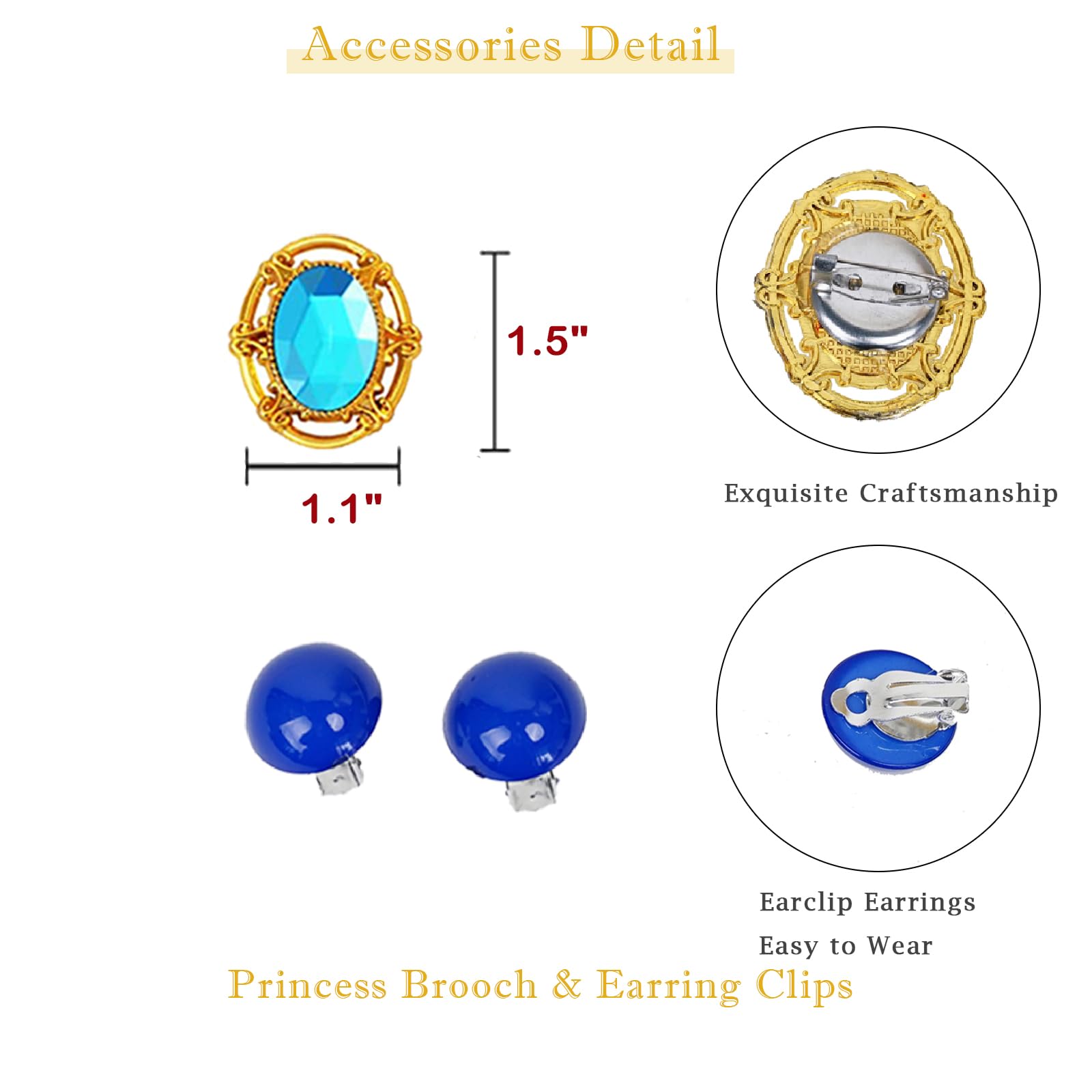 Blonde Wavy Princess Wig for Adult, Long Golden Cosplay Wig + Crown Brooch Earrings Accessories + Wig Cap for Halloween Costume Party